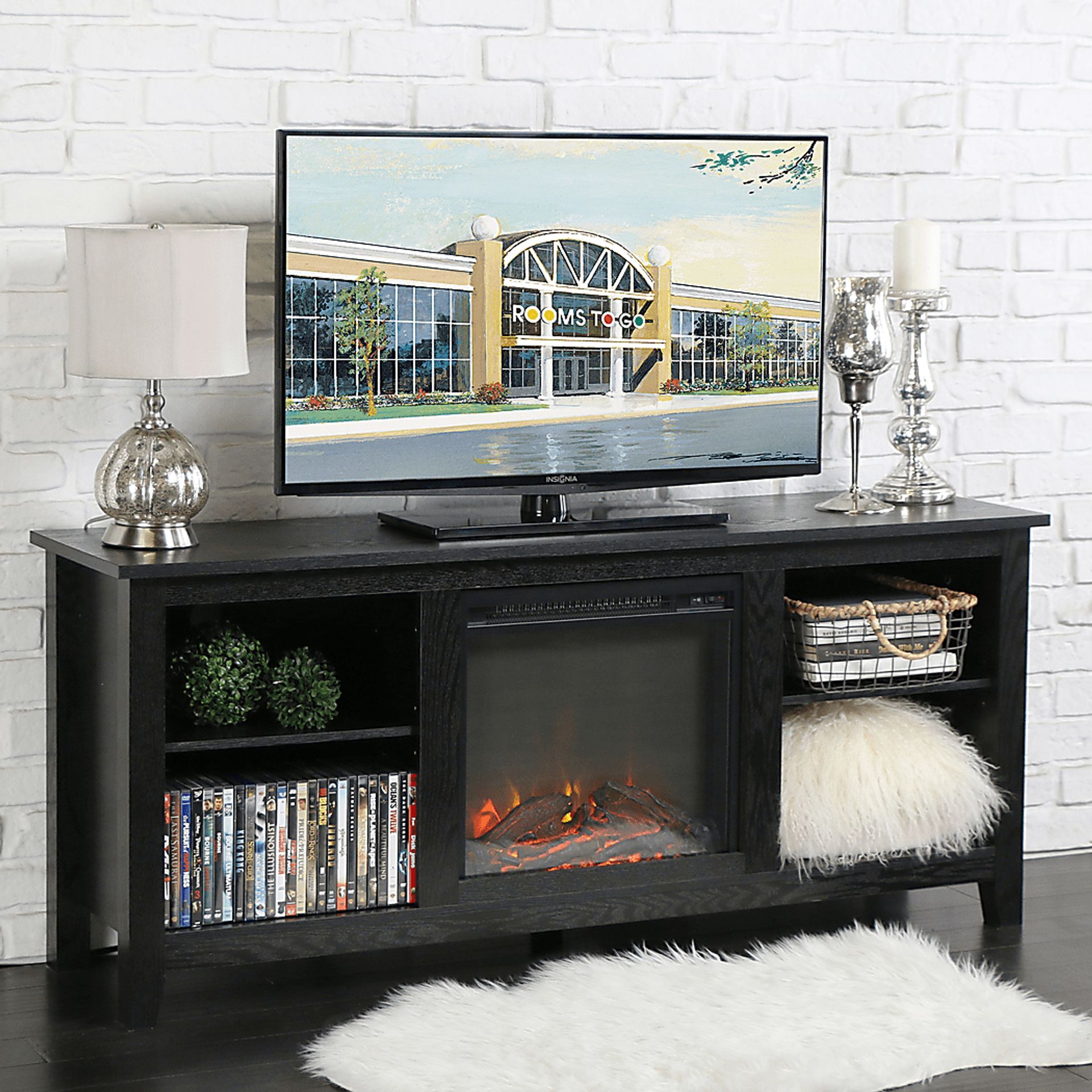 Wyatt Black 58 in. Console with Electric Fireplace - Image 3