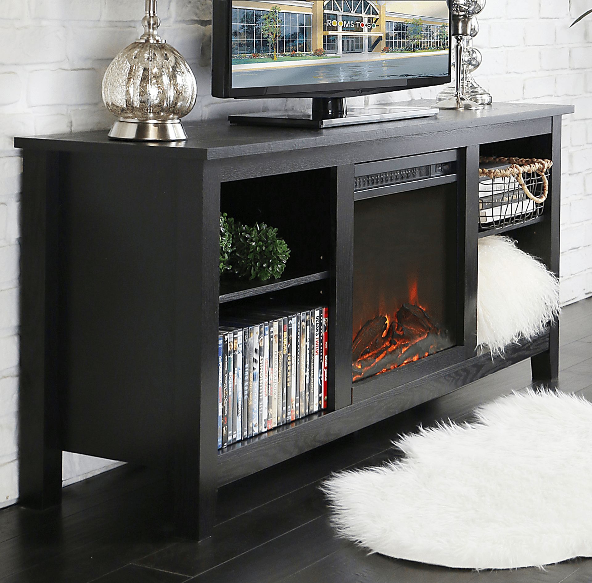 Wyatt Black 58 in. Console with Electric Fireplace - Image 4