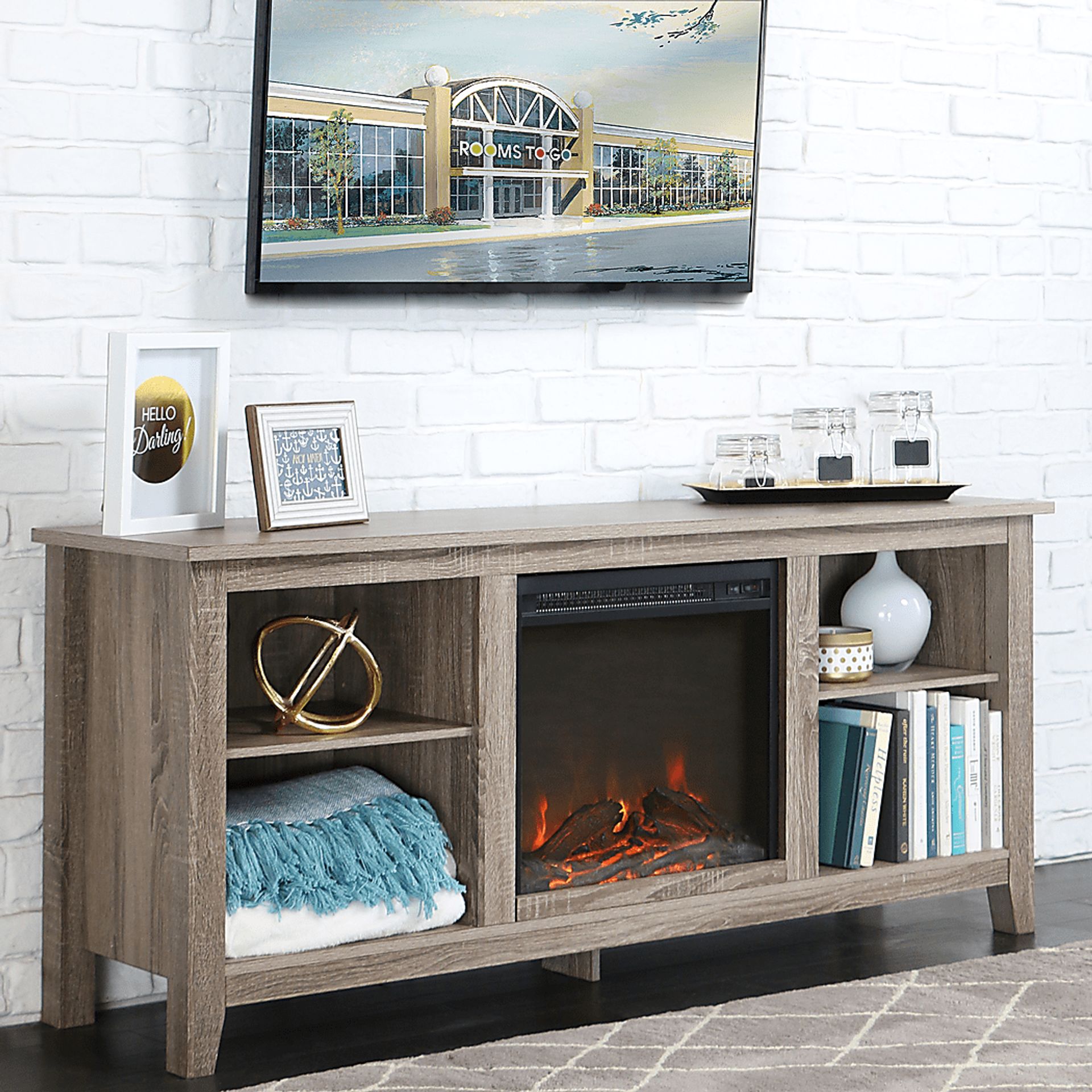 Wyatt Driftwood 58 in. Console with Electric Fireplace - Image 4