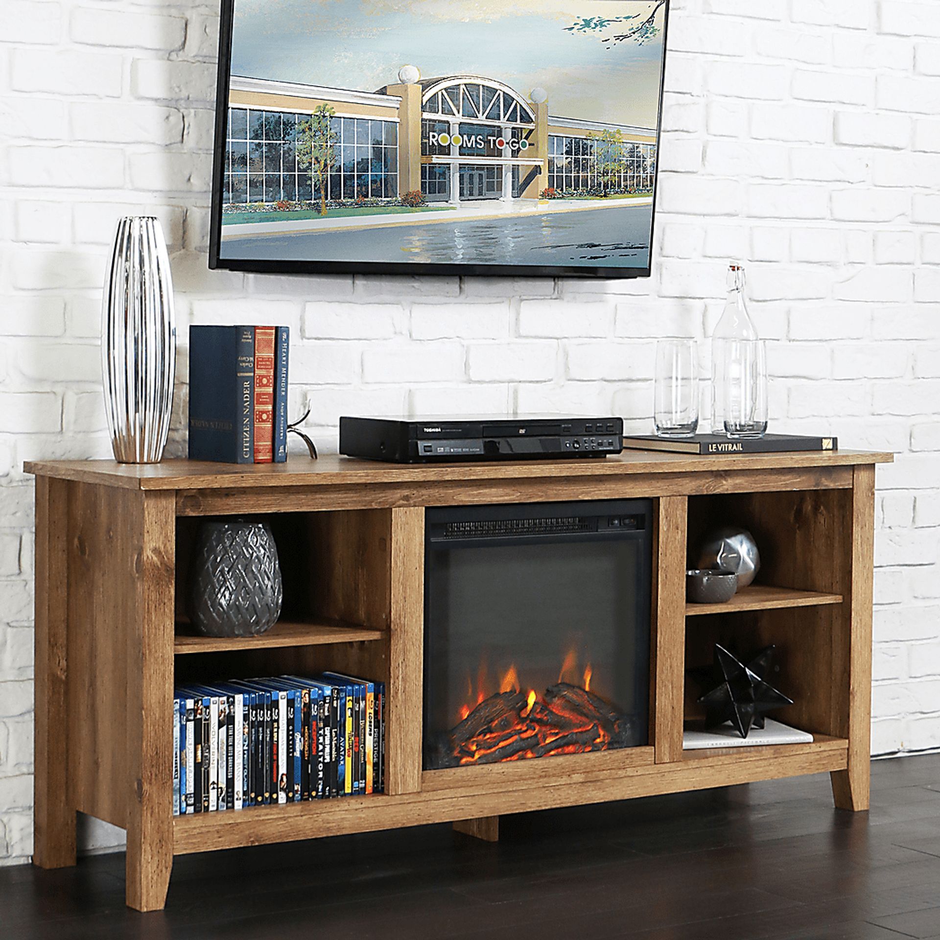 Wyatt Natural 58 in. Console with Electric Fireplace - Image 3