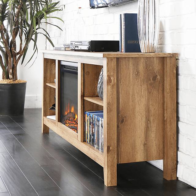 Wyatt Natural 58 in. Console with Electric Fireplace - Thumbnail - Image 5