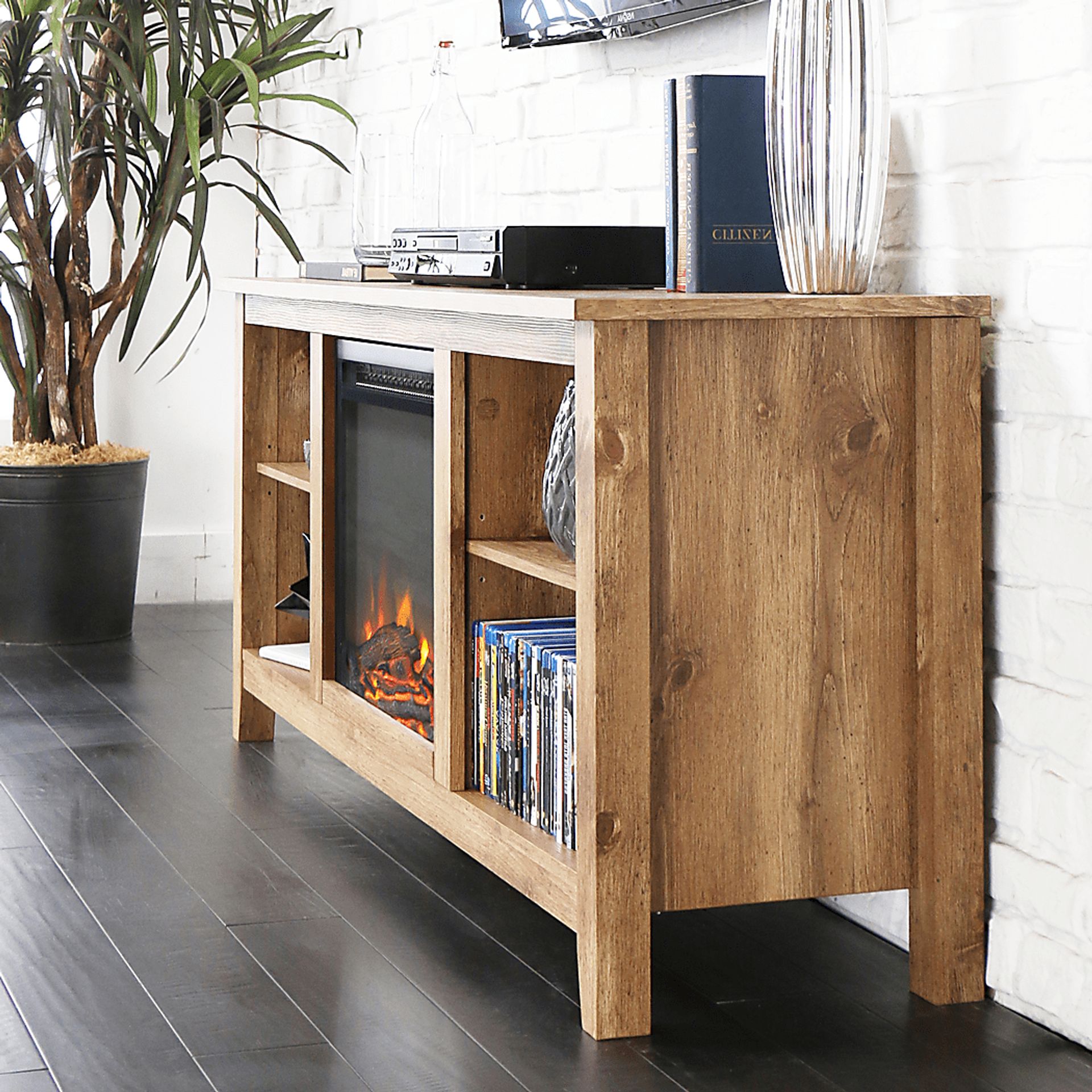 Wyatt Natural 58 in. Console with Electric Fireplace - Image 5