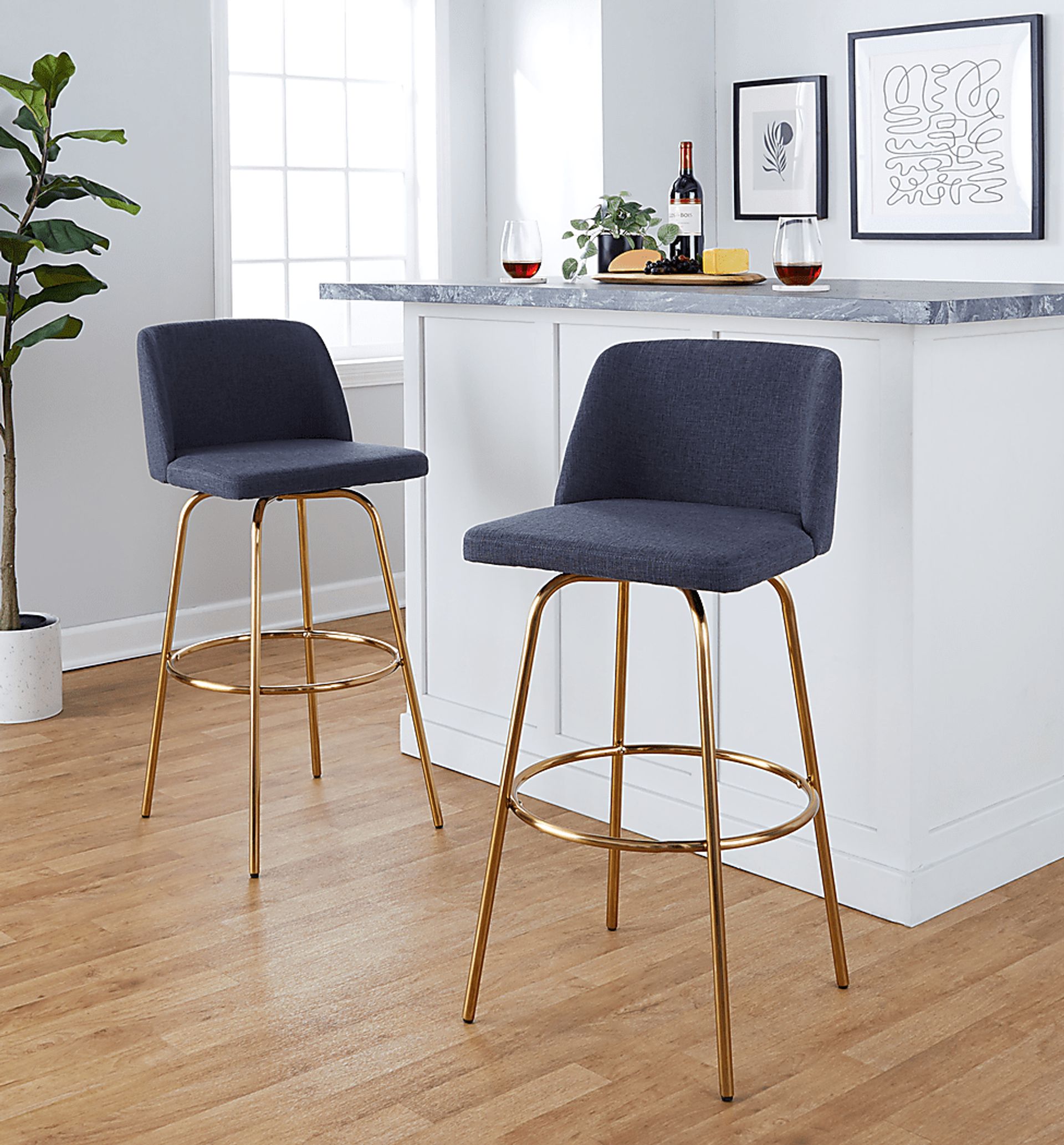 Wymering II Blue Swivel Barstool, Set of 2 - Image 2
