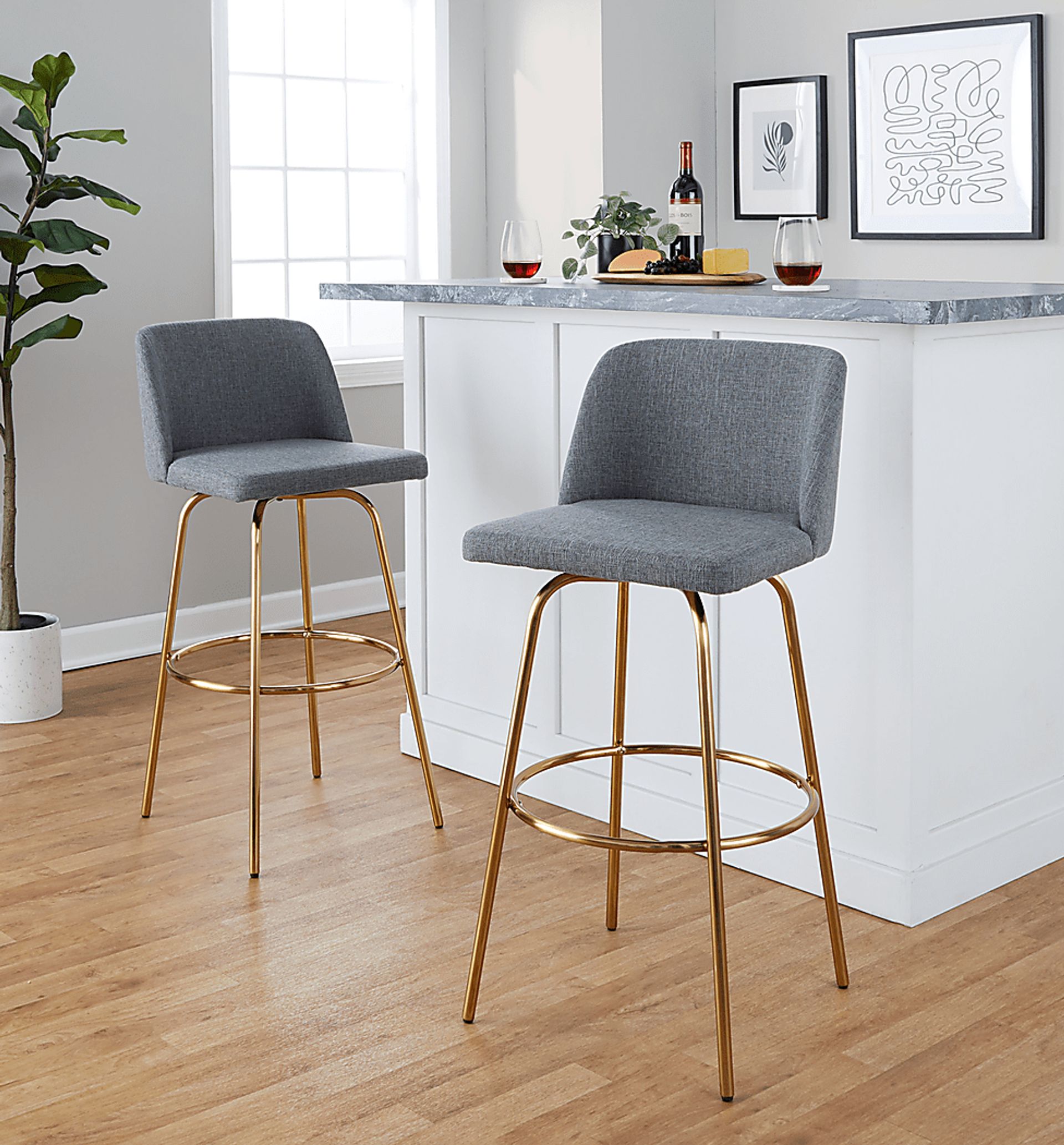 Wymering II Gray Swivel Barstool, Set of 2 - Image 2