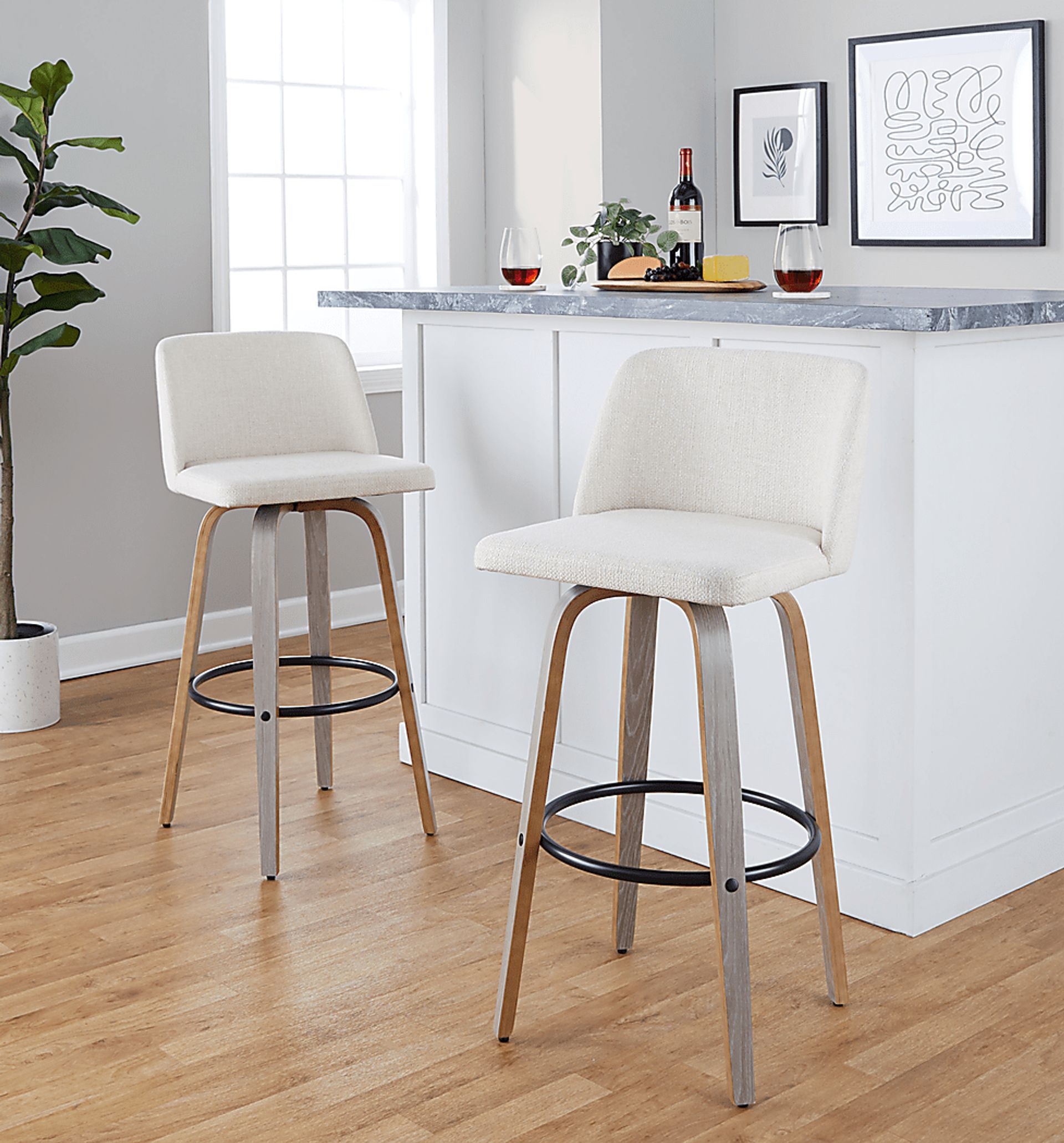 Wymering III Beige Swivel Barstool, Set of 2 - Image 2