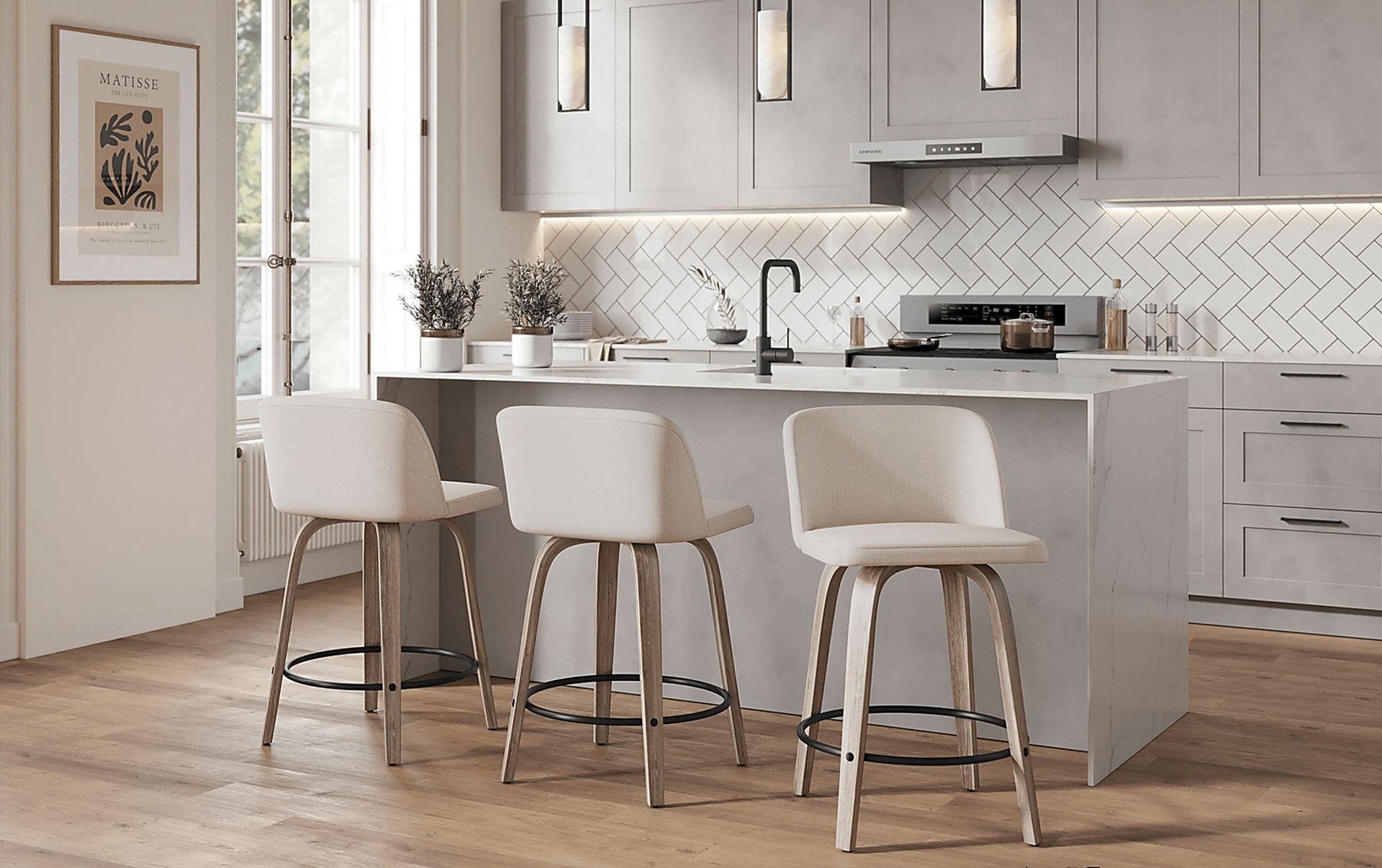 Wymering III Beige Swivel Counter Height Stool, Set of 2 - Image 2