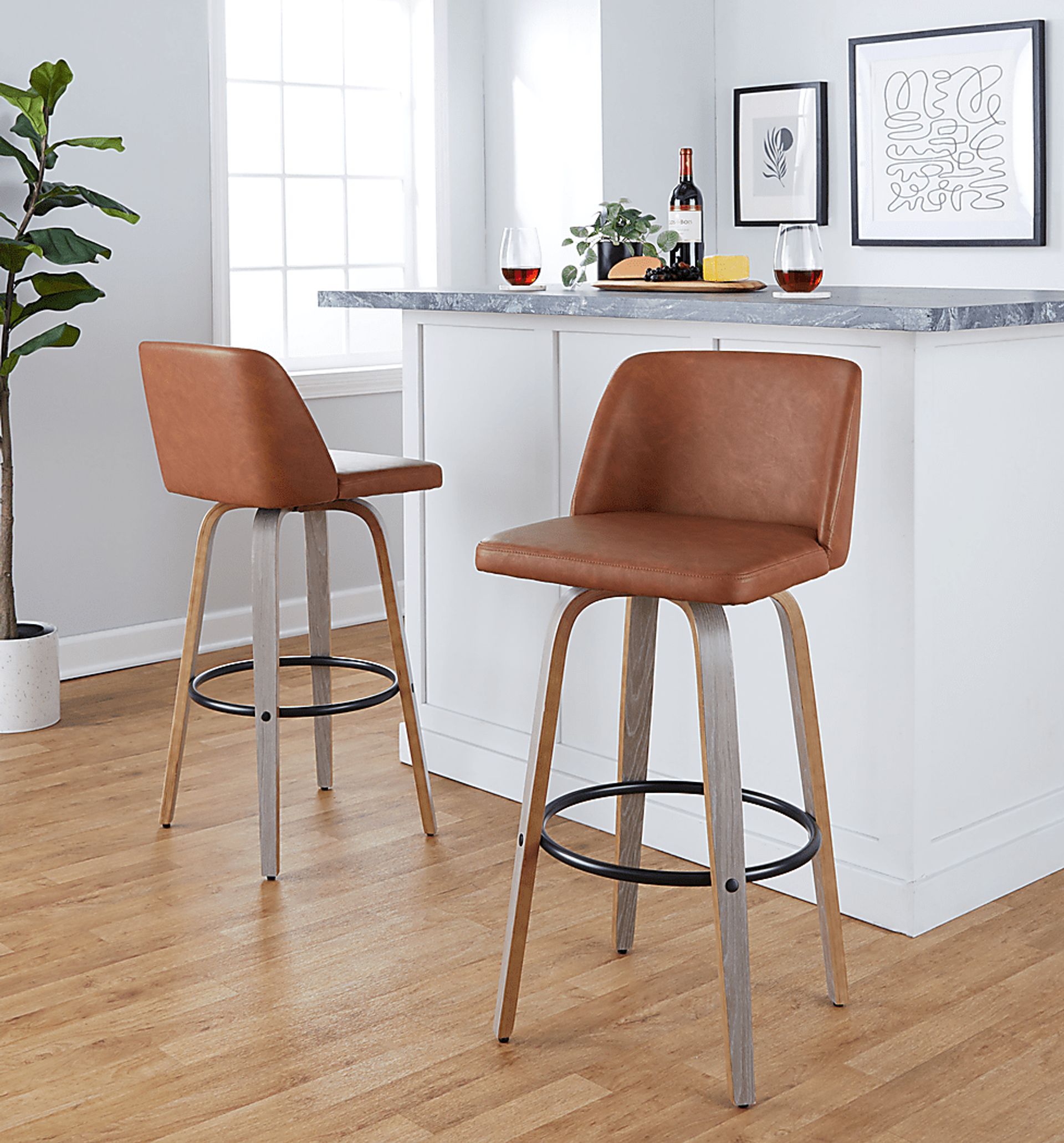 Wymering III Camel Swivel Barstool, Set of 2 - Image 2