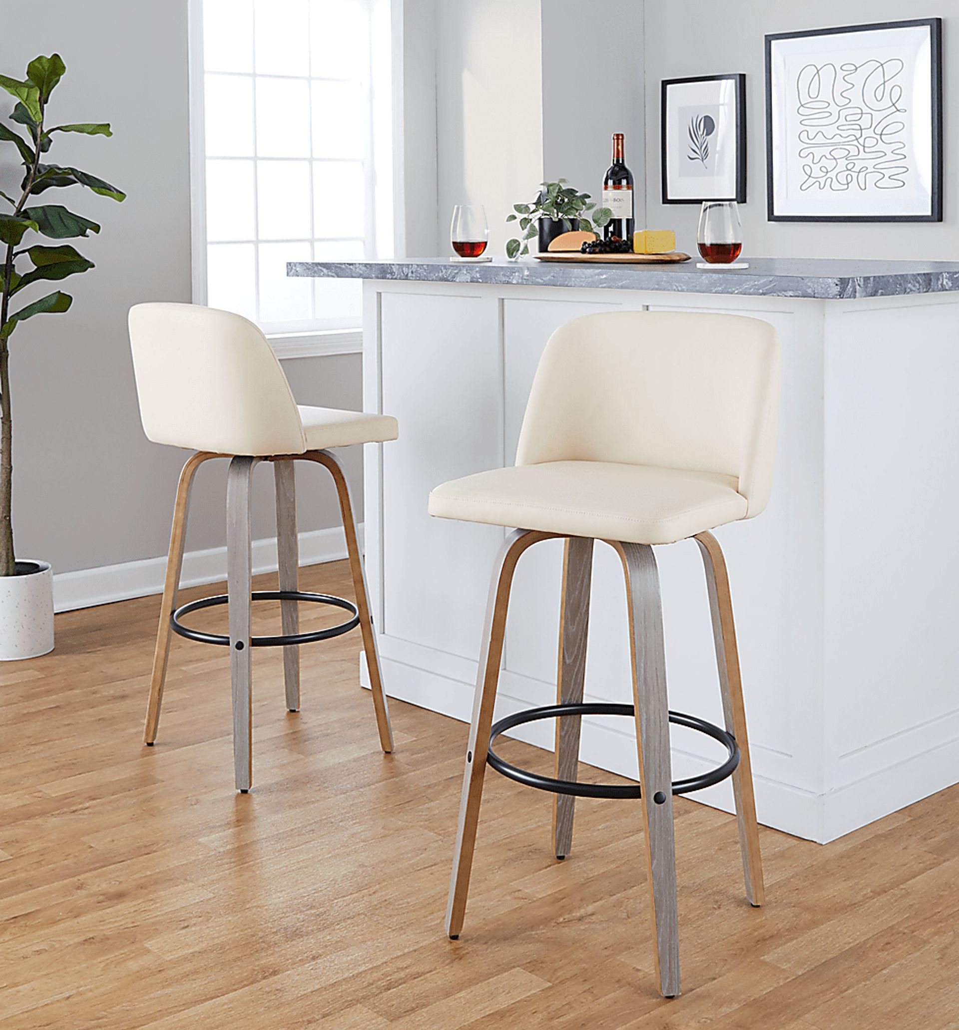 Wymering III Cream Polyurethane Swivel Barstool, Set of 2 - Image 2