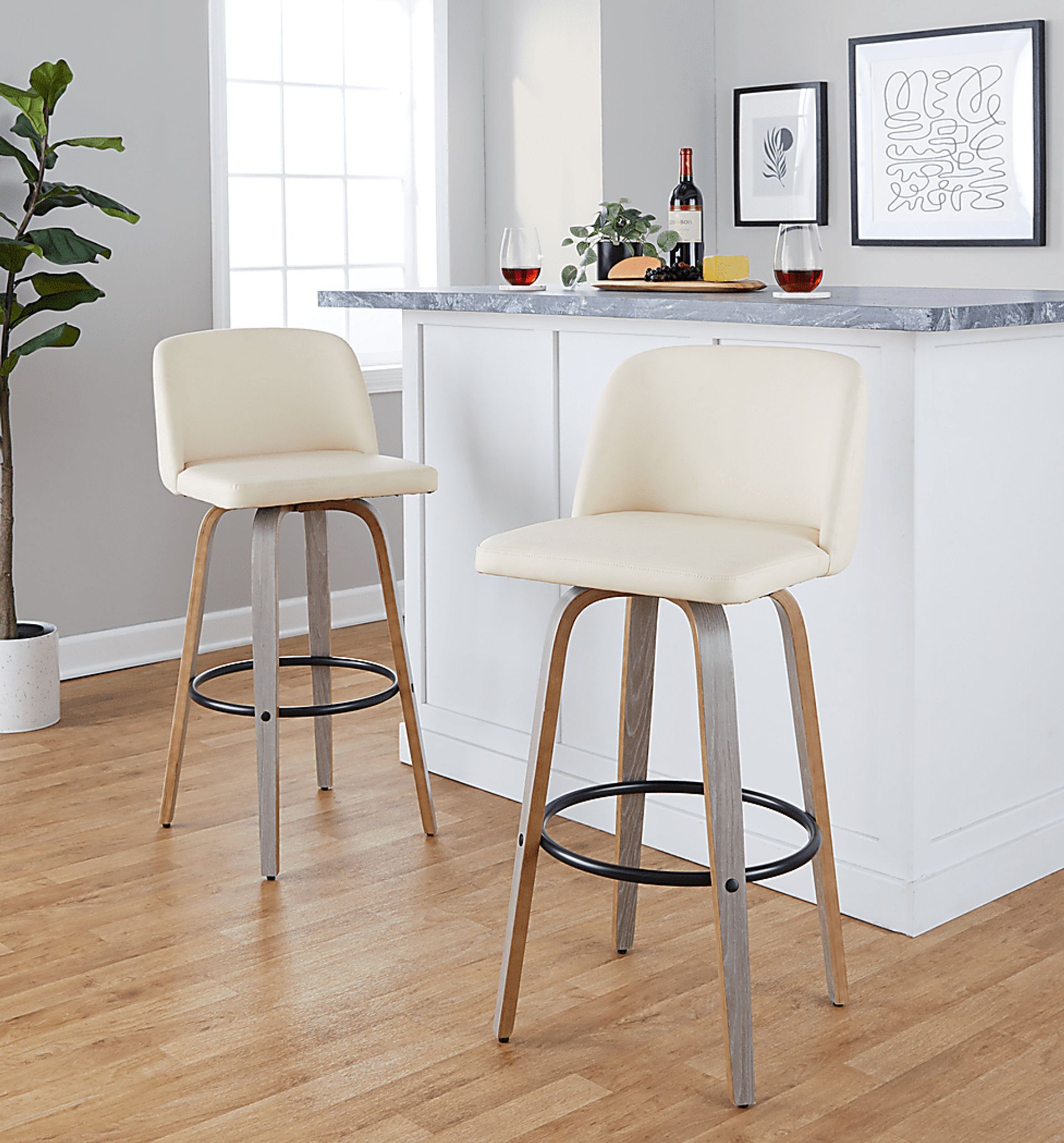Wymering III Cream Polyurethane Swivel Barstool, Set of 2 - Image 8