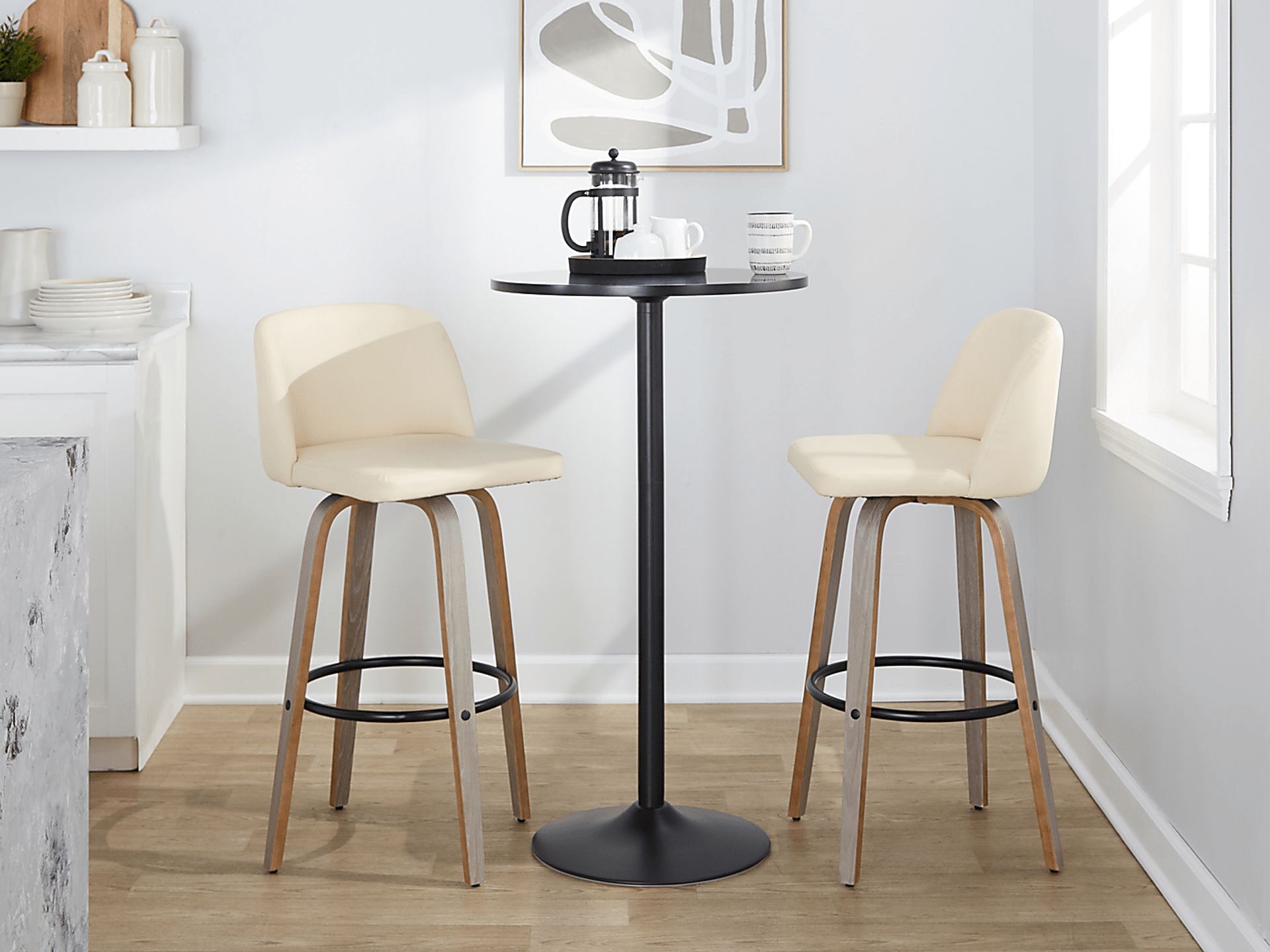 Wymering III Cream Polyurethane Swivel Barstool, Set of 2 - Image 9