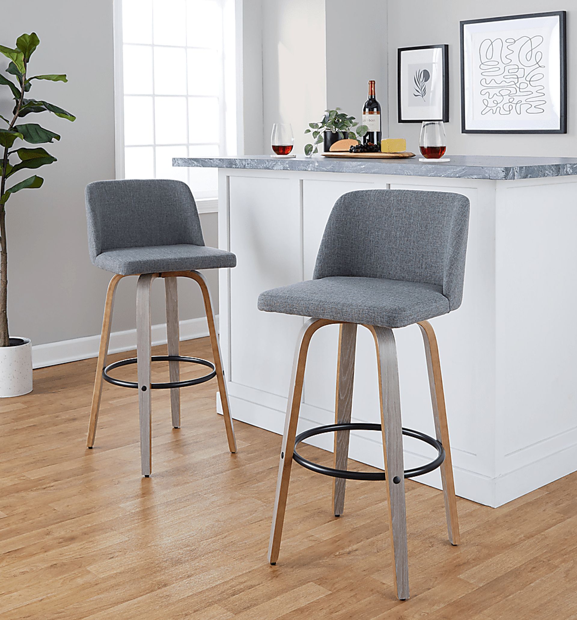 Wymering III Gray Swivel Barstool, Set of 2 - Image 2
