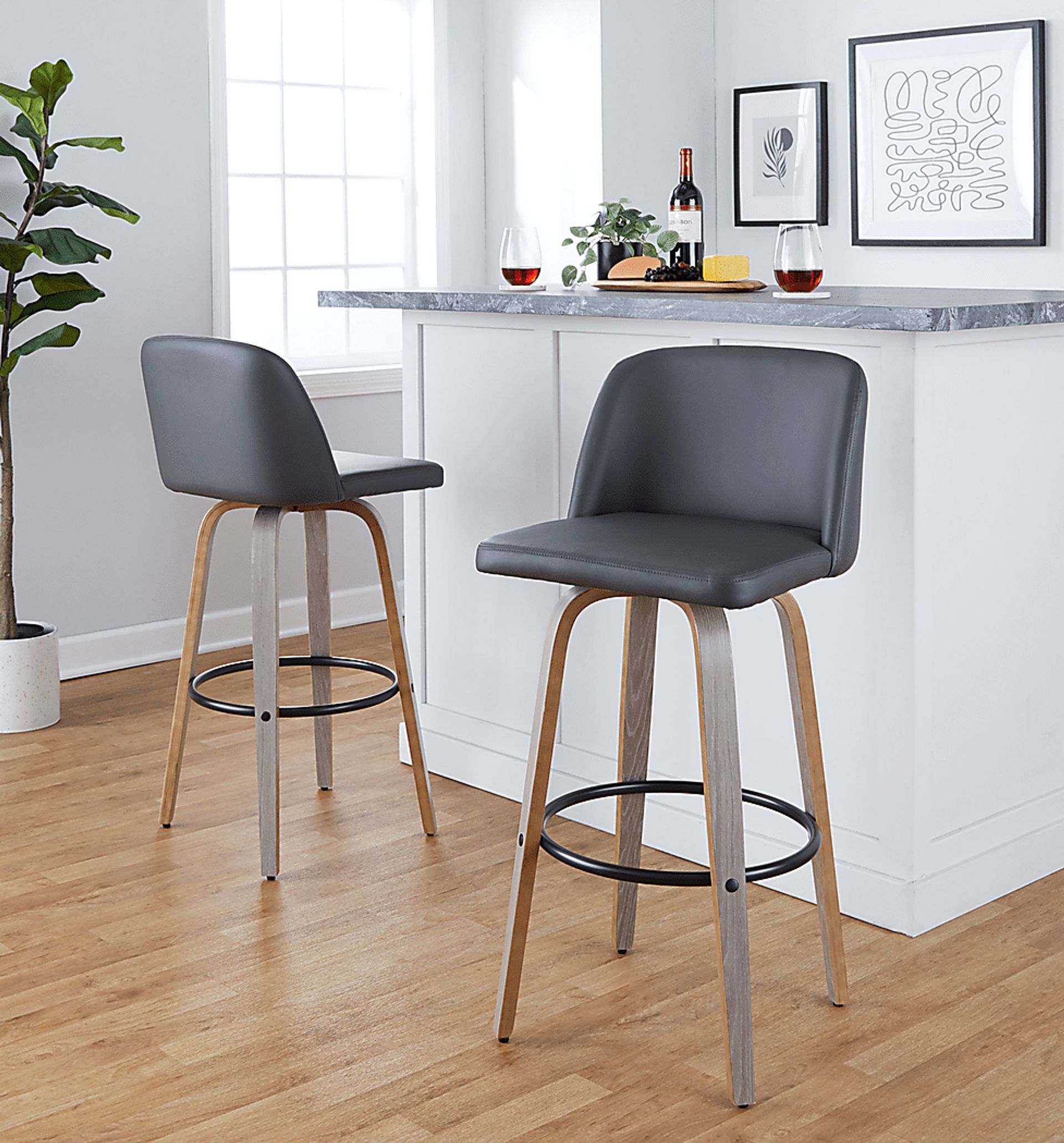 Wymering III Gray Swivel Barstool, Set of 2 - Image 2