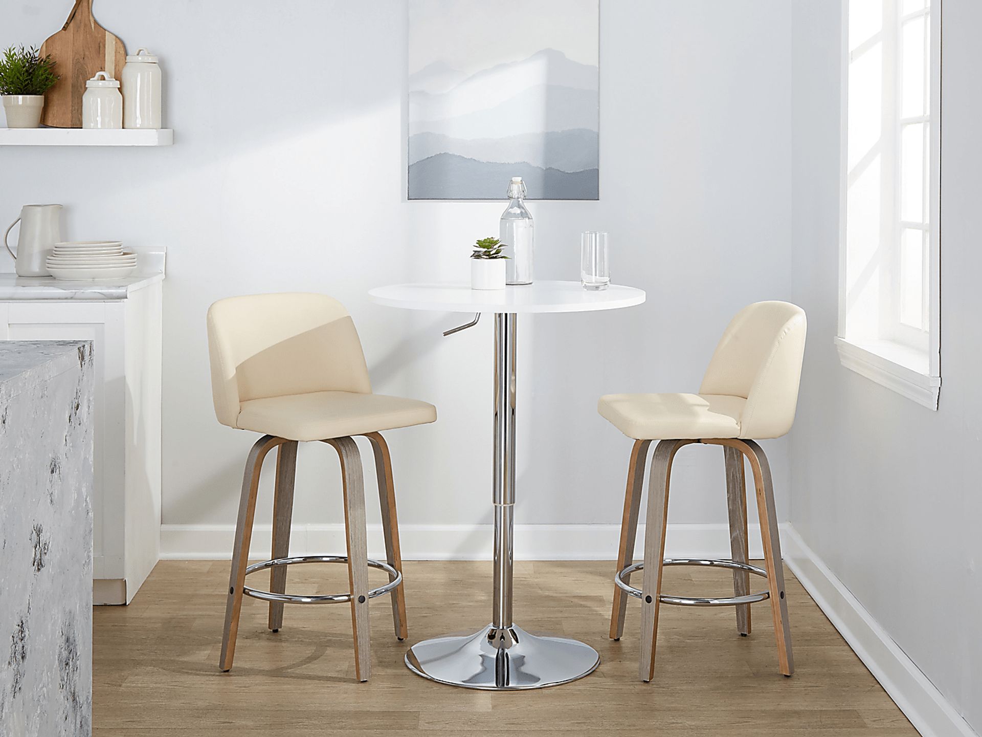 Wymering IV Cream Polyurethane Swivel Counter Height Stool, Set of 2 - Image 9