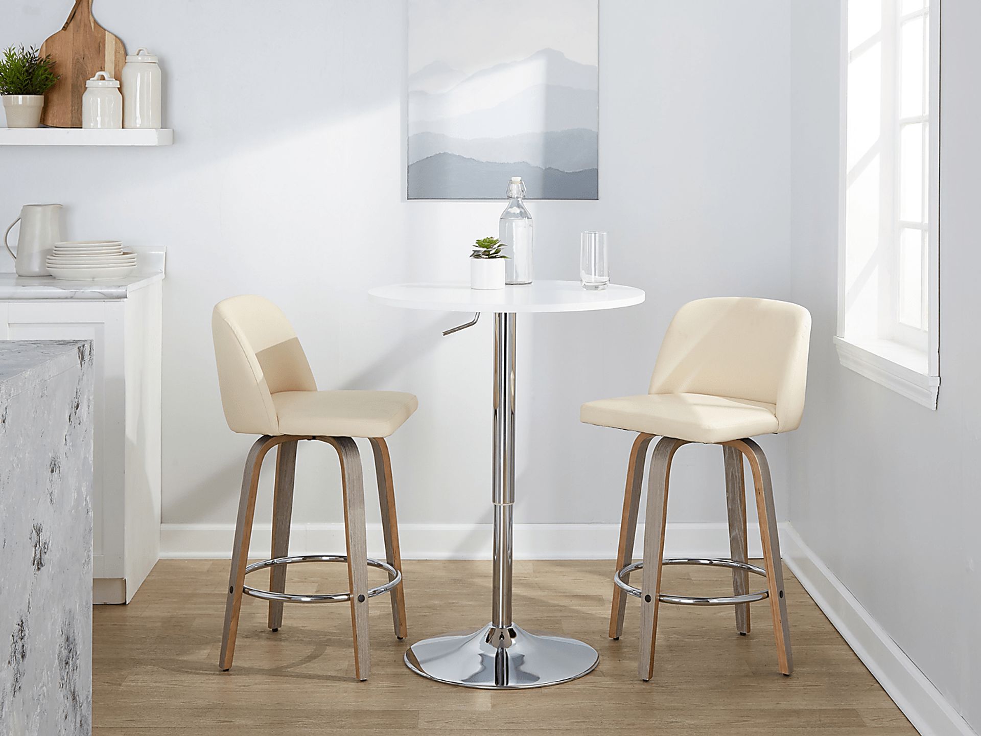 Wymering IV Cream Polyurethane Swivel Counter Height Stool, Set of 2 - Image 10
