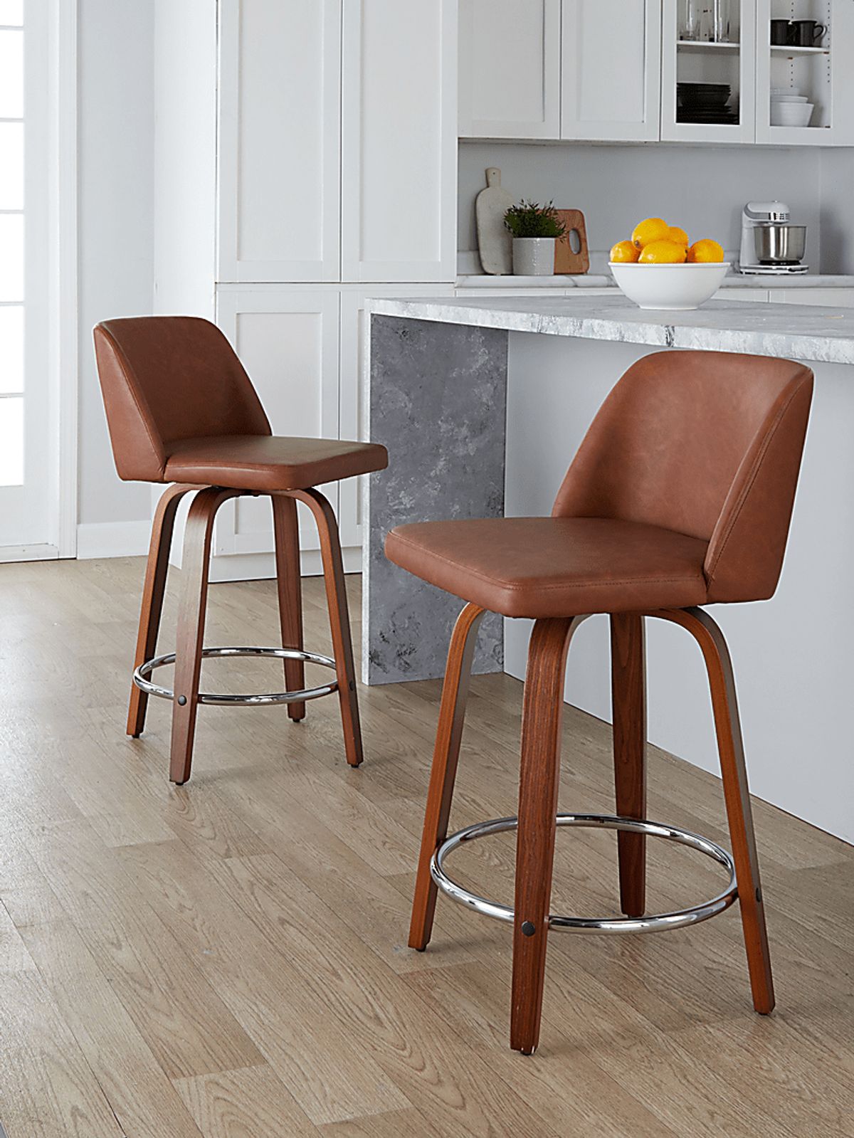 Wymering IX Natural Light Wood Camel Brown Polyurethane Fabric Swivel ...