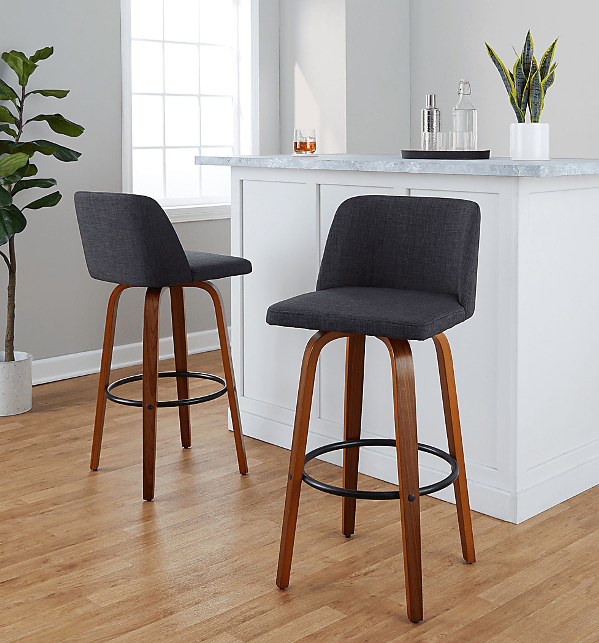 Wymering V Charcoal Swivel Barstool, Set of 2 - Image 2