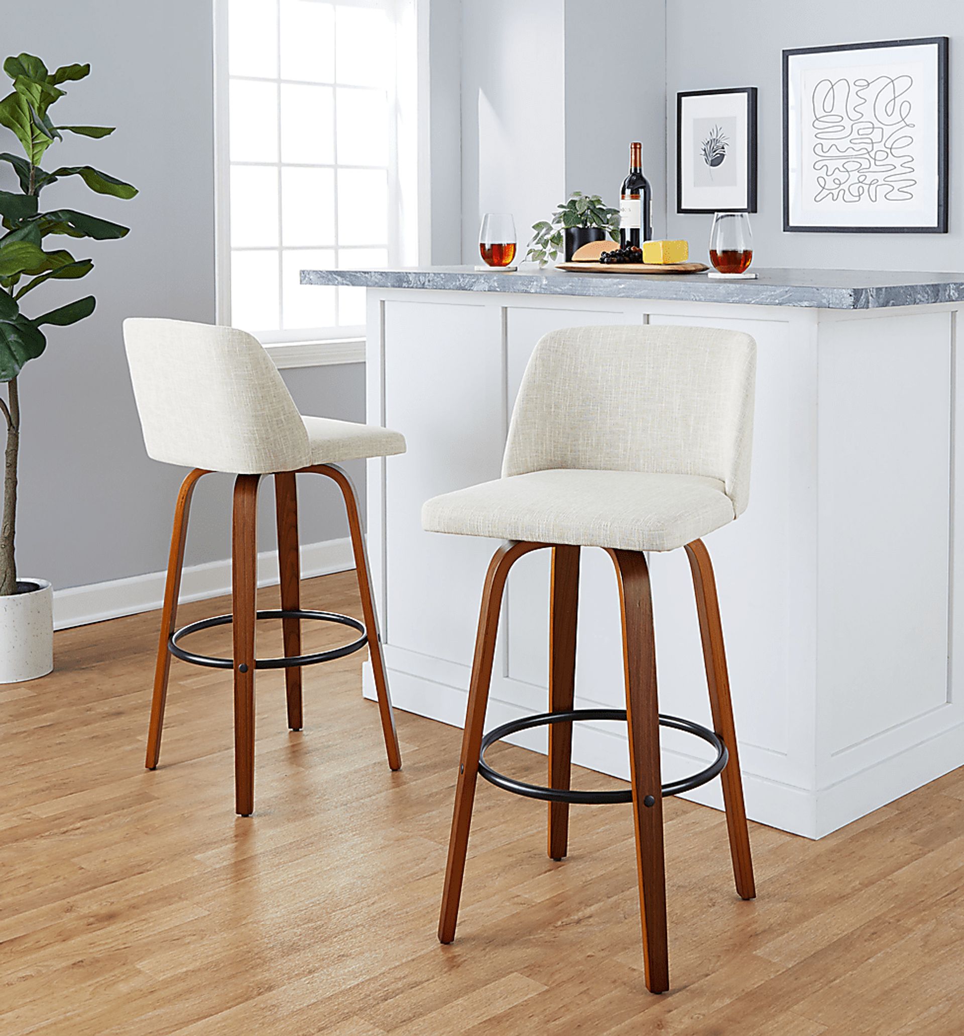 Wymering V Cream Swivel Barstool, Set of 2 - Image 2