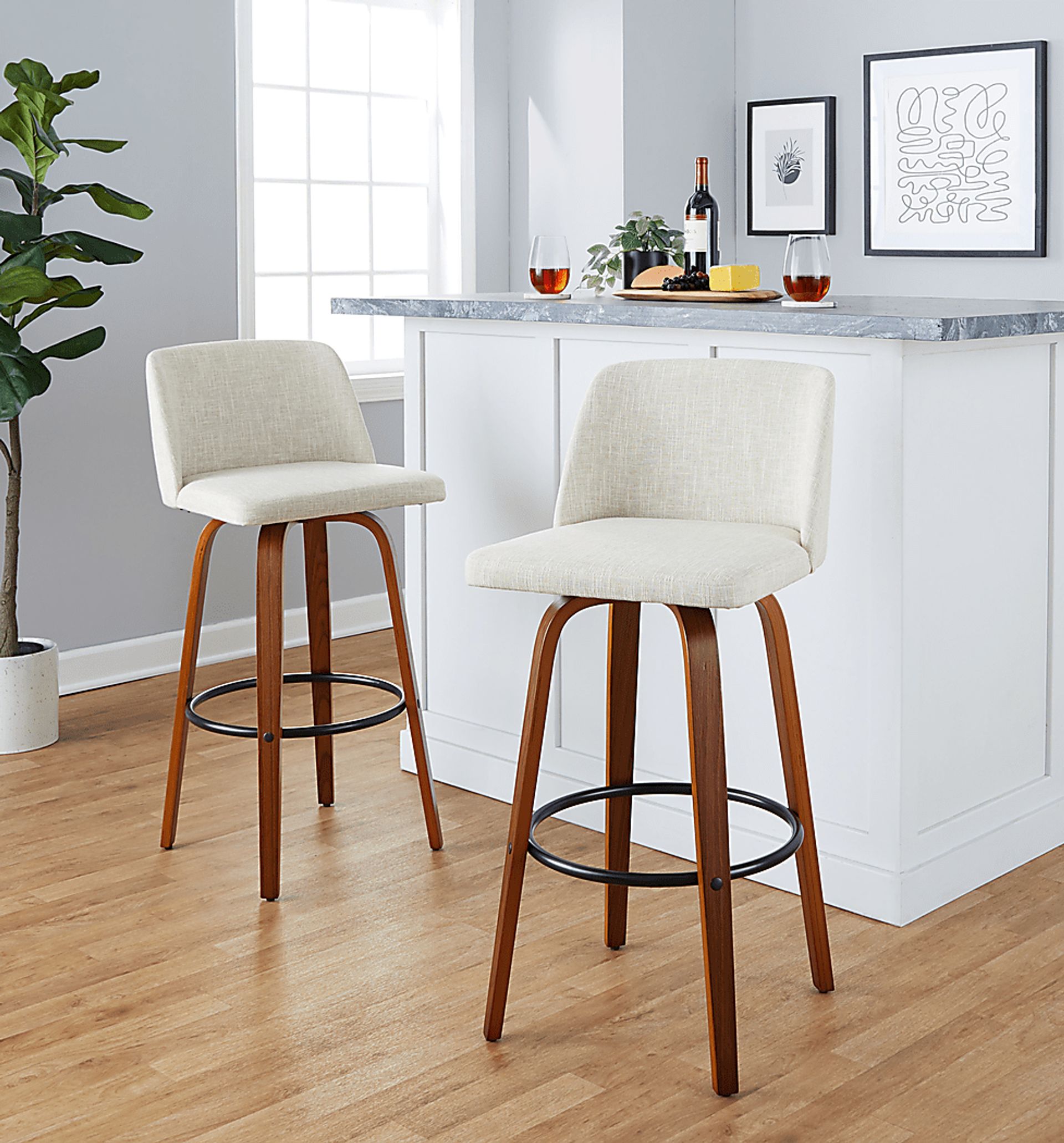 Wymering V Cream Swivel Barstool, Set of 2 - Image 8
