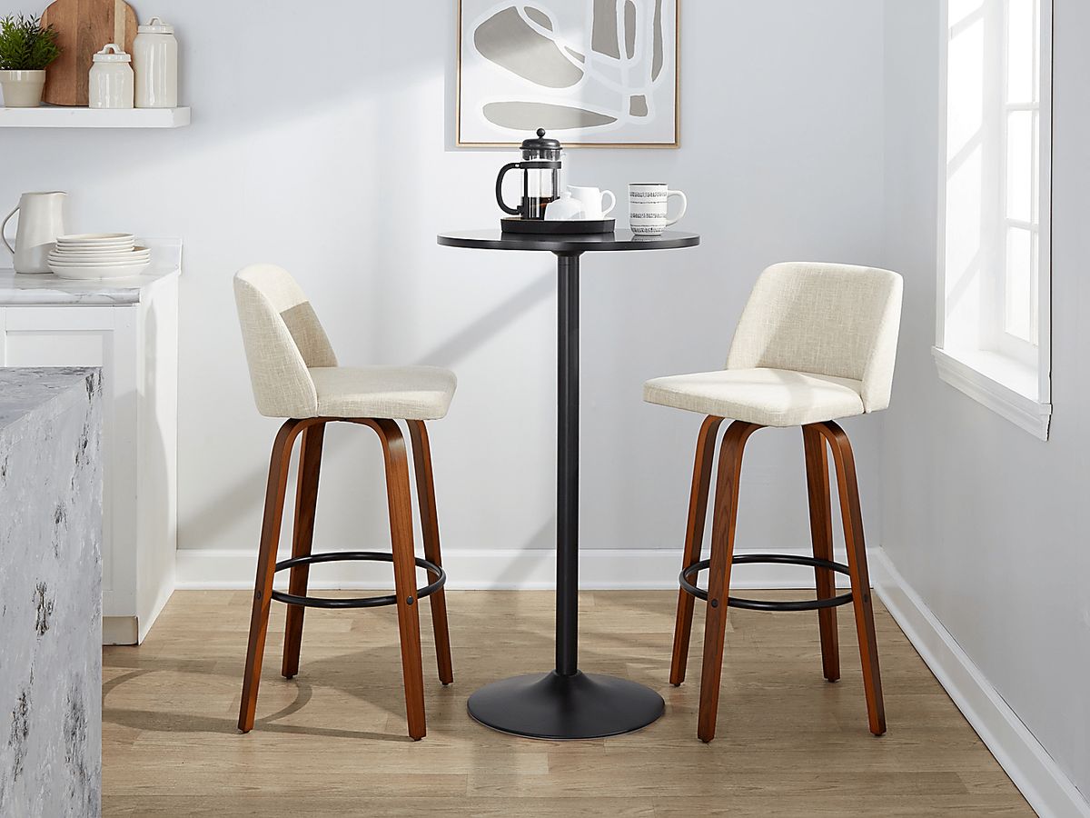 Wymering V Walnut Dark Wood Cream Beige Polyester Blend Barstool, Set ...