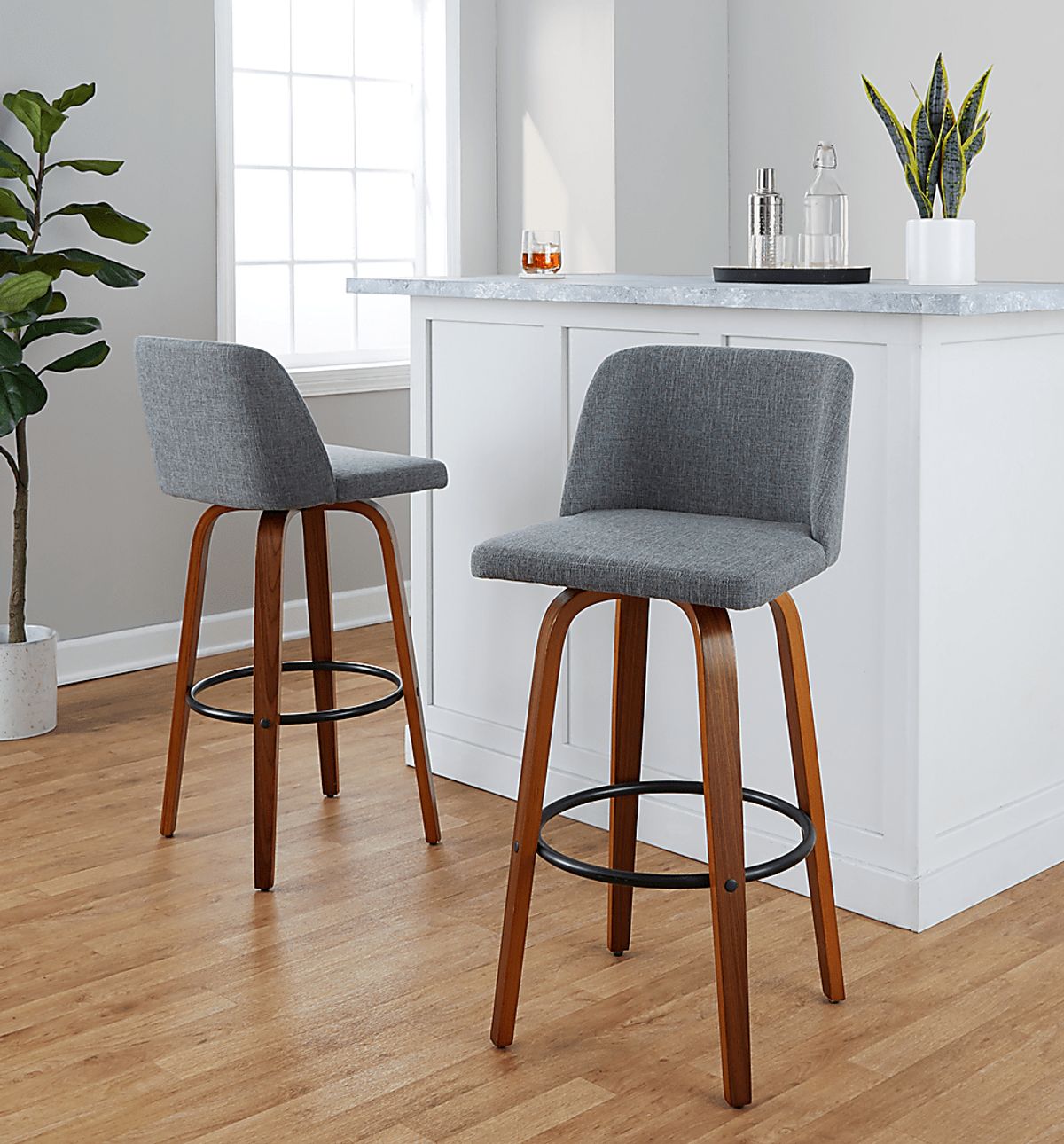 Wymering V Walnut Dark Wood Gray Polyester Blend Barstool, Set Of 2 ...