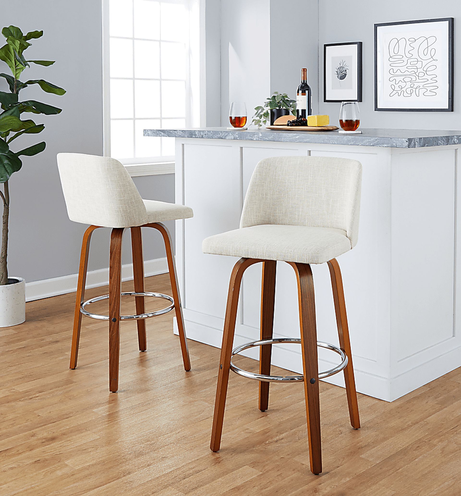 Wymering VI Beige Swivel Barstool, Set of 2 - Image 8