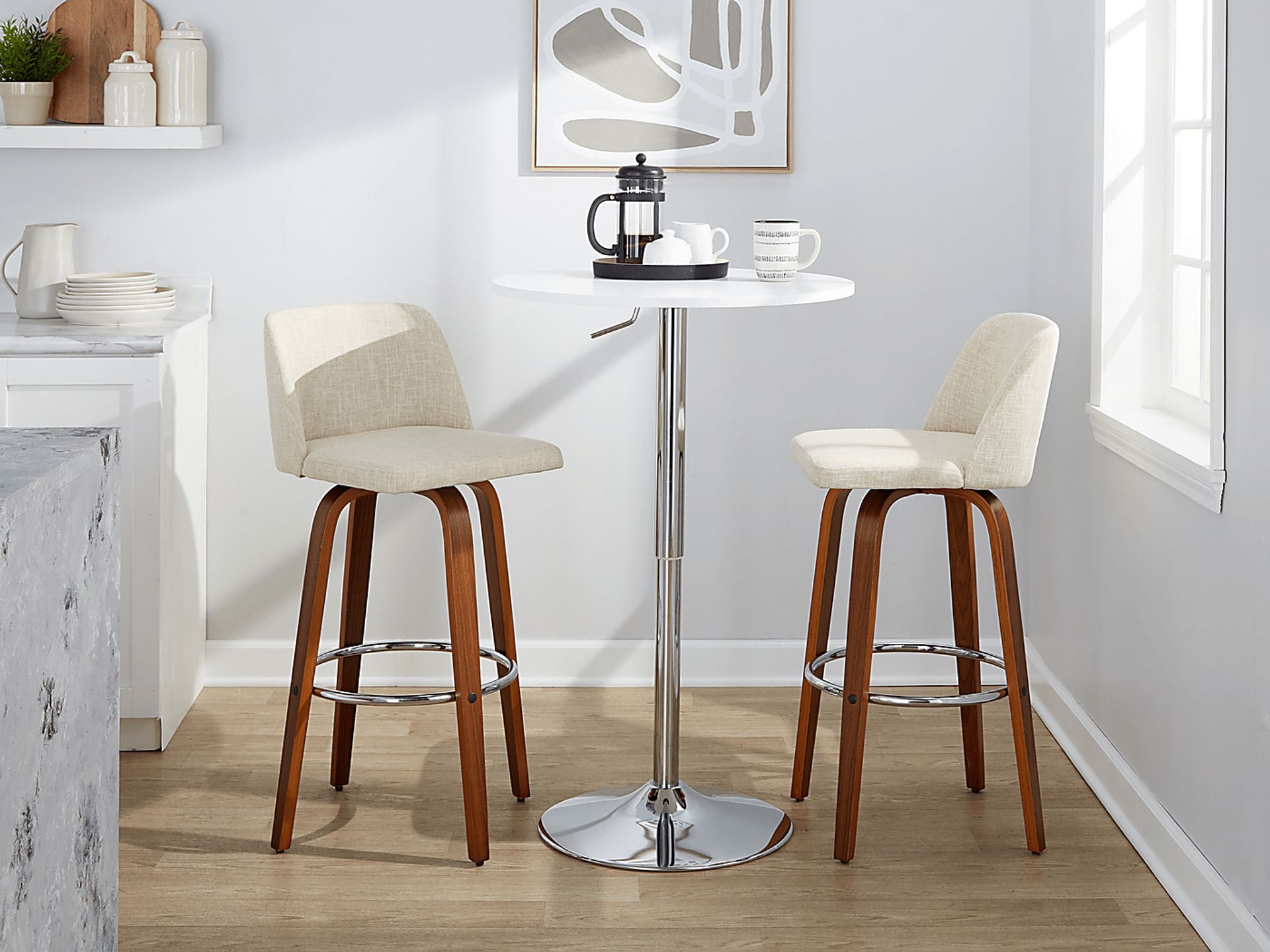 Wymering VI Beige Swivel Barstool, Set of 2 - Image 9