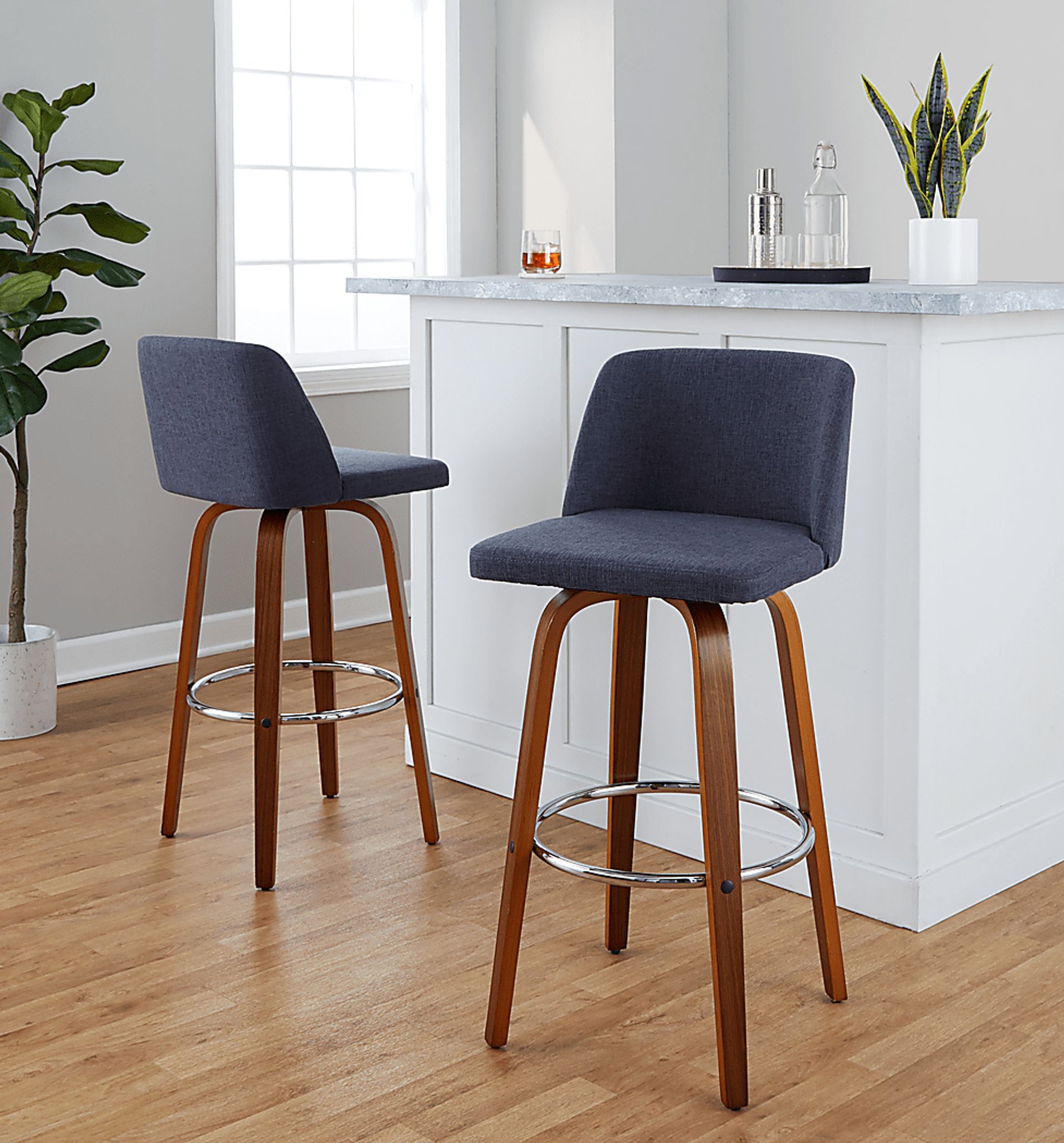 Wymering VI Blue Swivel Barstool, Set of 2 - Image 2
