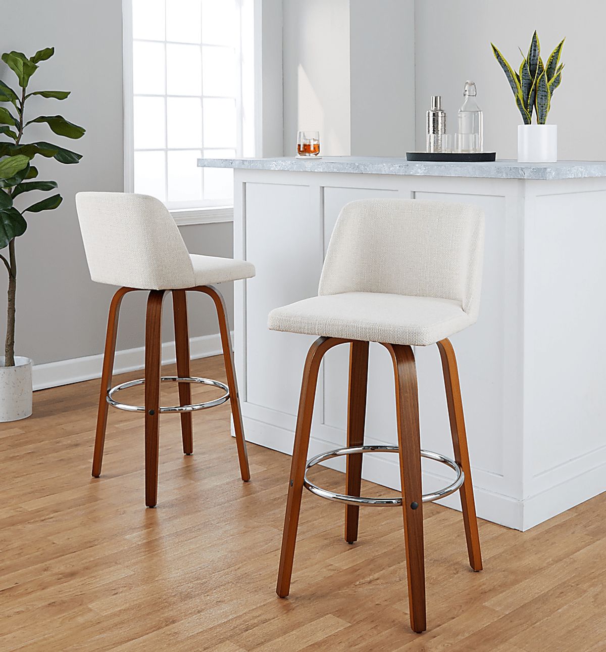 Wymering VI Walnut Dark Wood Cream Beige Polyester Blend Barstool, Set ...