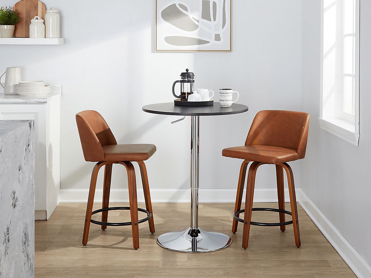 Wymering VII Walnut Dark Wood Camel Brown Polyurethane Fabric Swivel ...