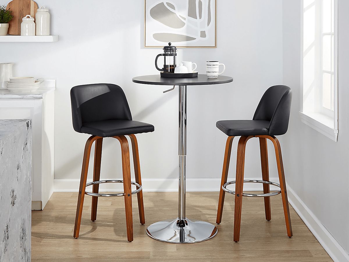 Wymering X Walnut Dark Wood Black Polyurethane Fabric Swivel Barstool ...