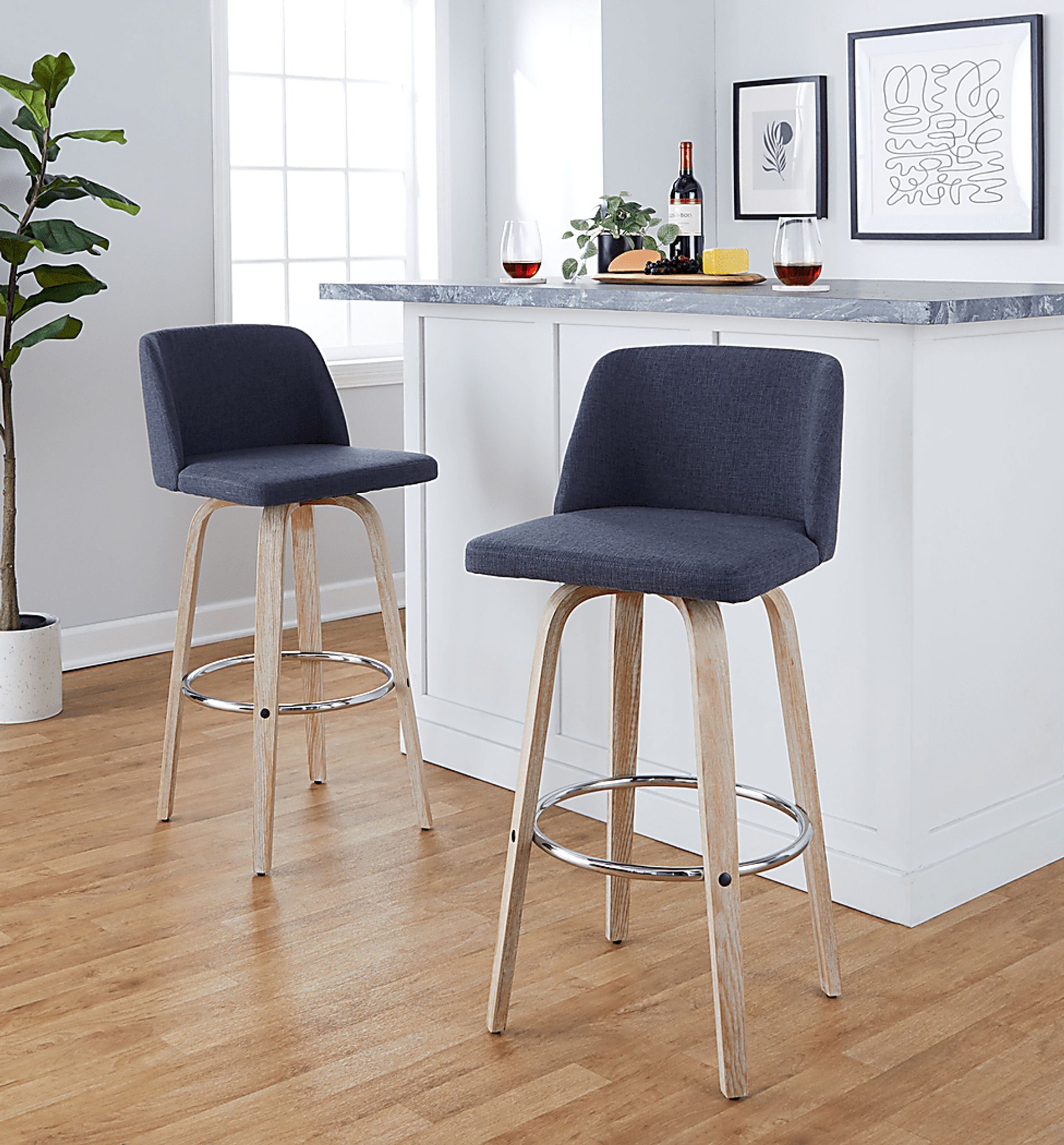 Wymering XII Blue Swivel Barstool, Set of 2 - Image 4