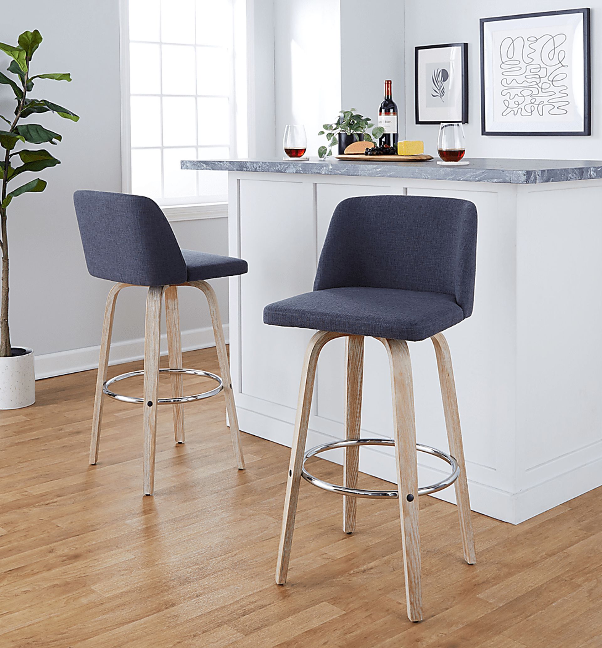 Wymering XII Blue Swivel Barstool, Set of 2 - Image 5