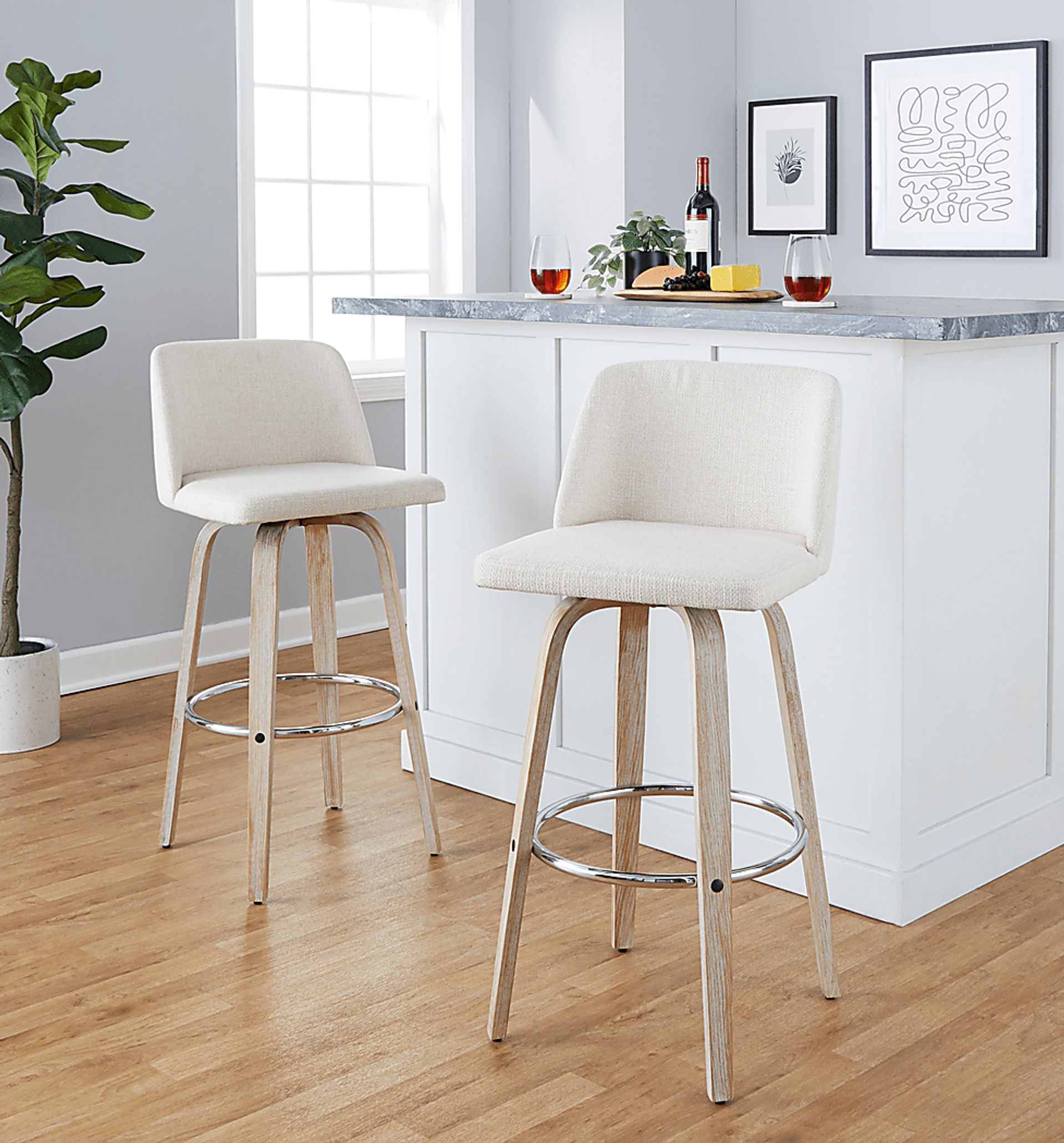 Wymering XII Cream Swivel Barstool, Set of 2 - Image 2