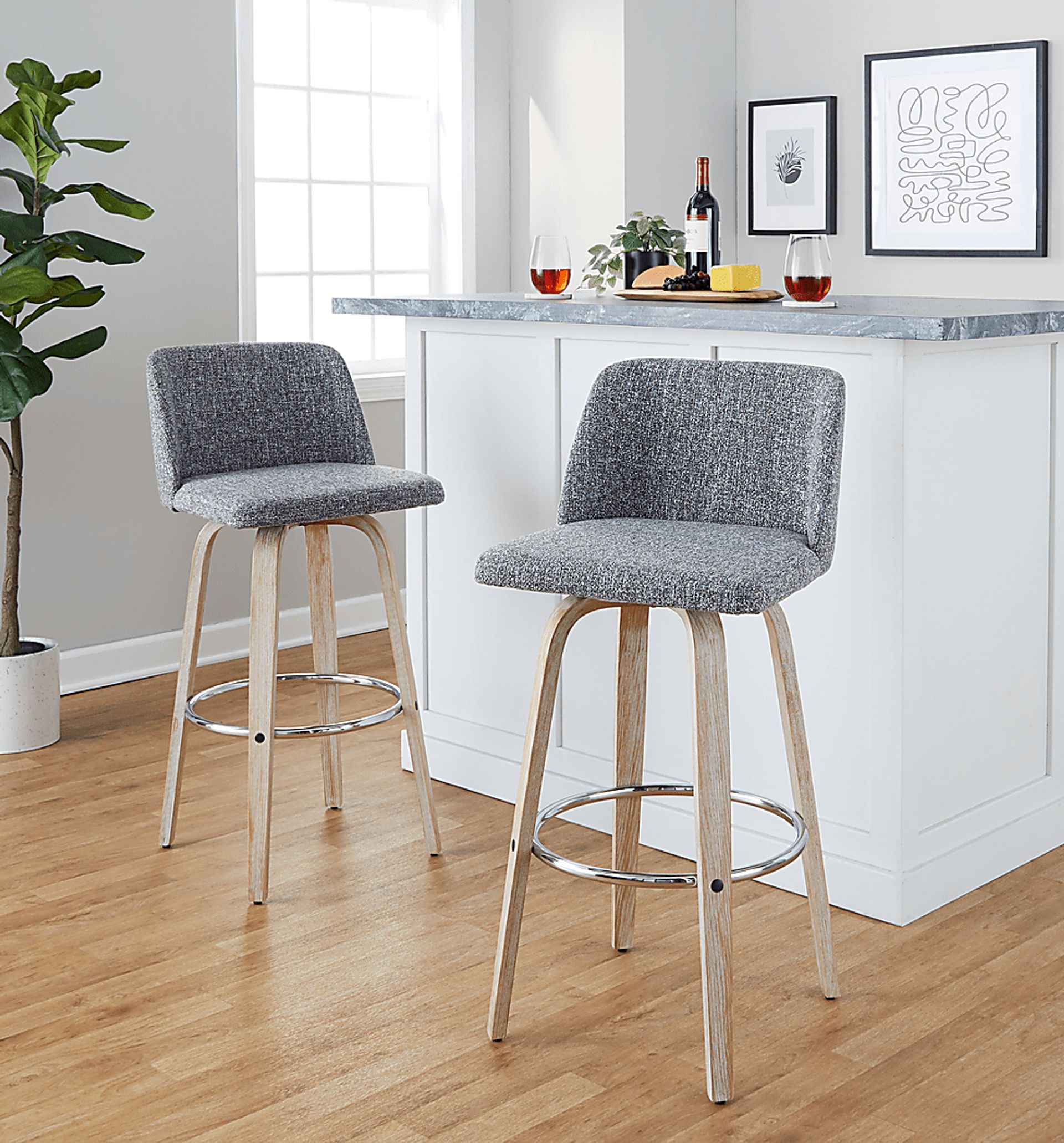 Wymering XII Gray Swivel Barstool, Set of 2 - Image 2