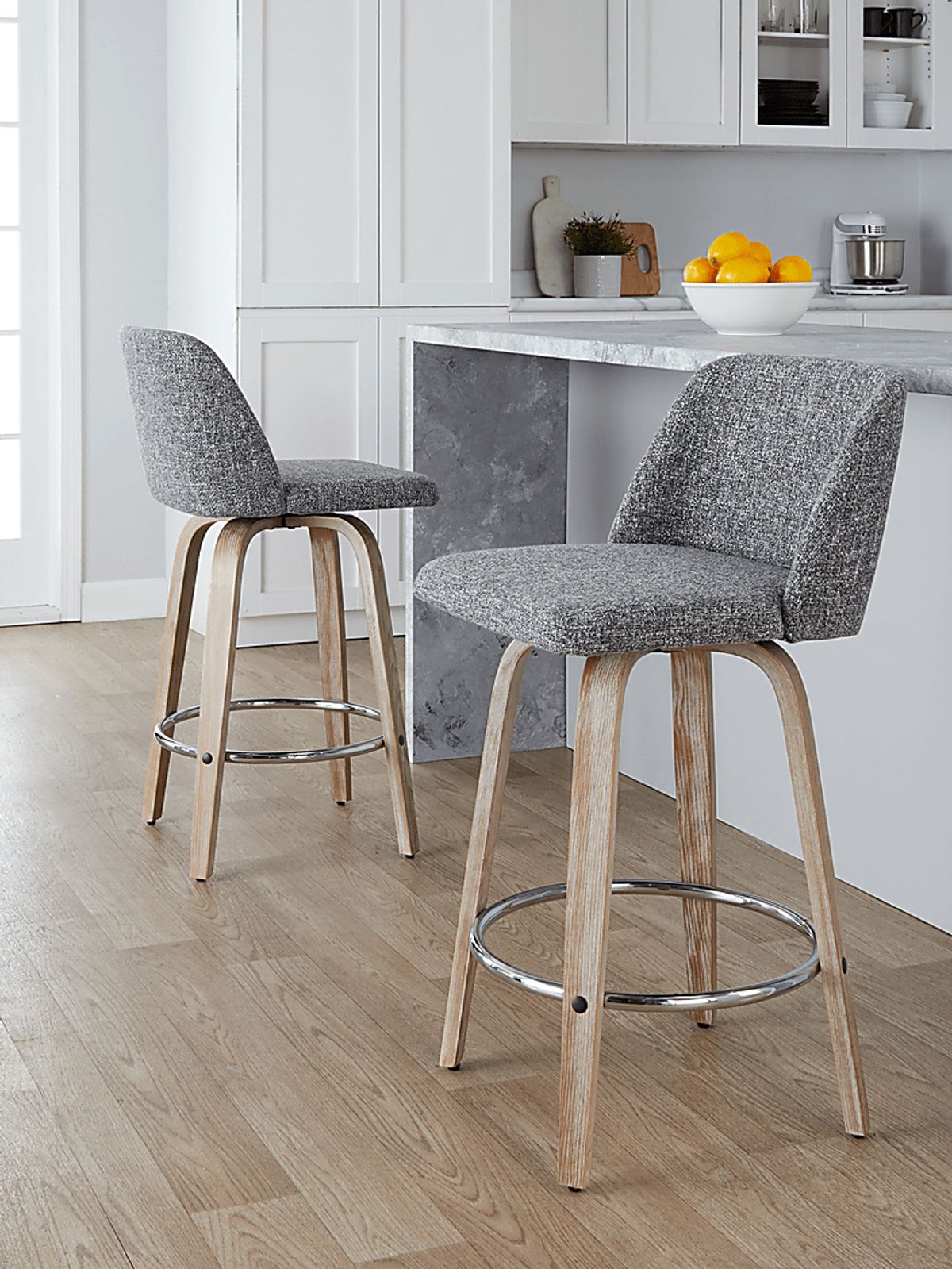 Wymering XII Natural Light Wood Gray Polyester Fabric Swivel Barstool ...