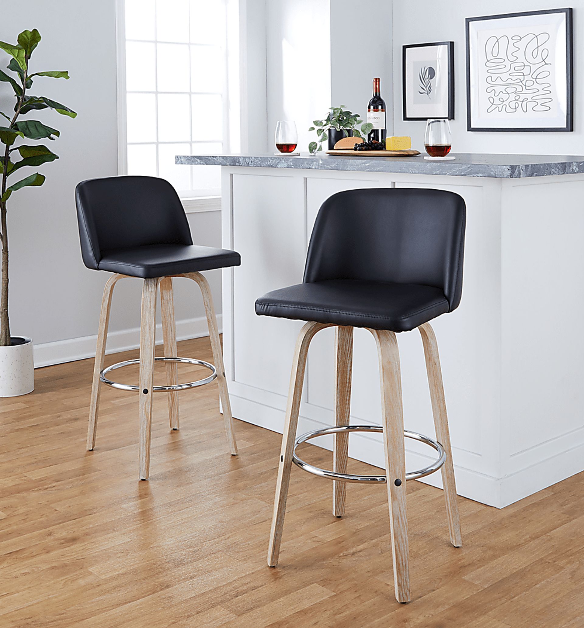Wymering XIII Black Swivel Barstool, Set of 2 - Image 4