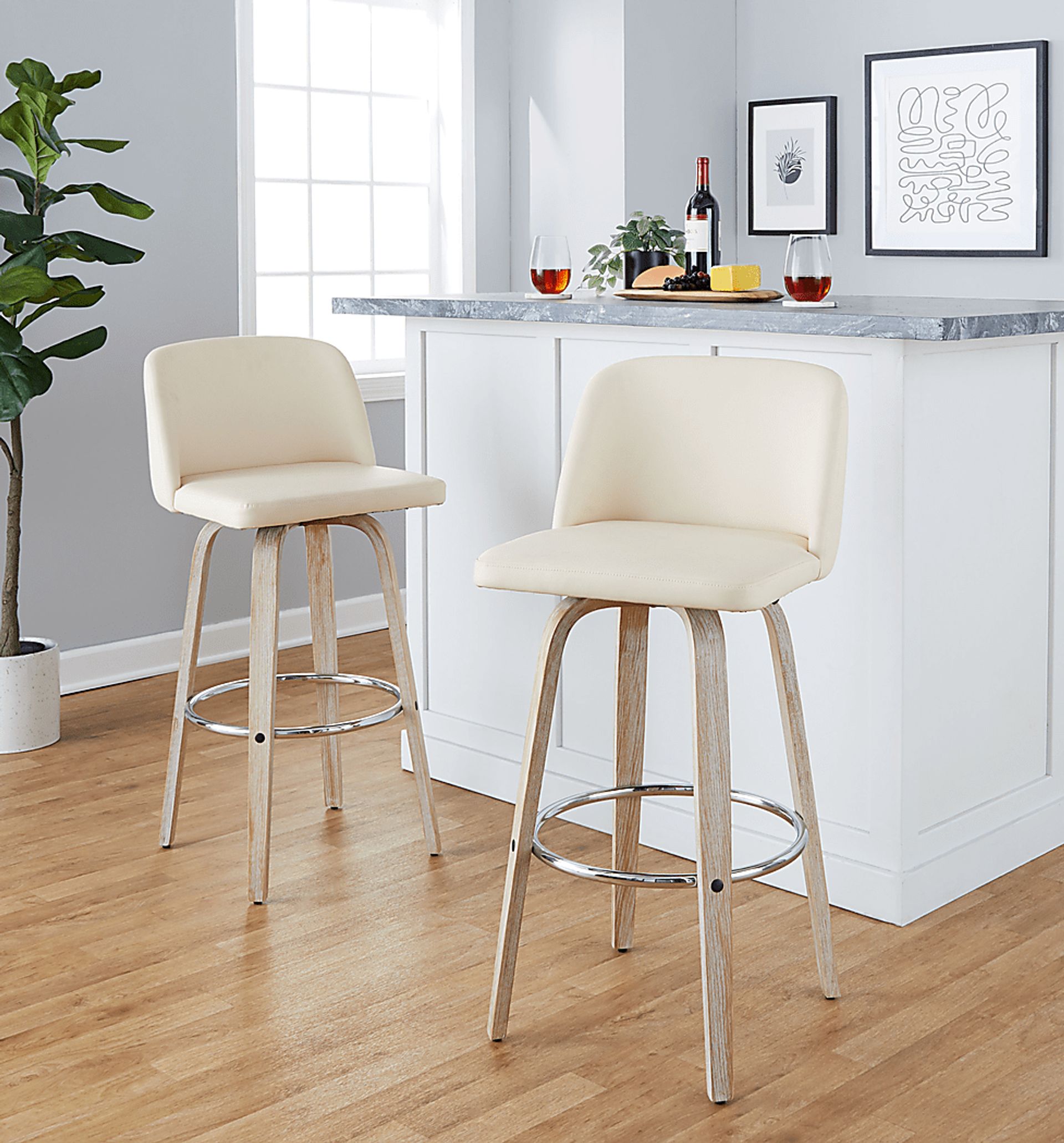 Wymering XIII Cream Swivel Barstool, Set of 2 - Image 2