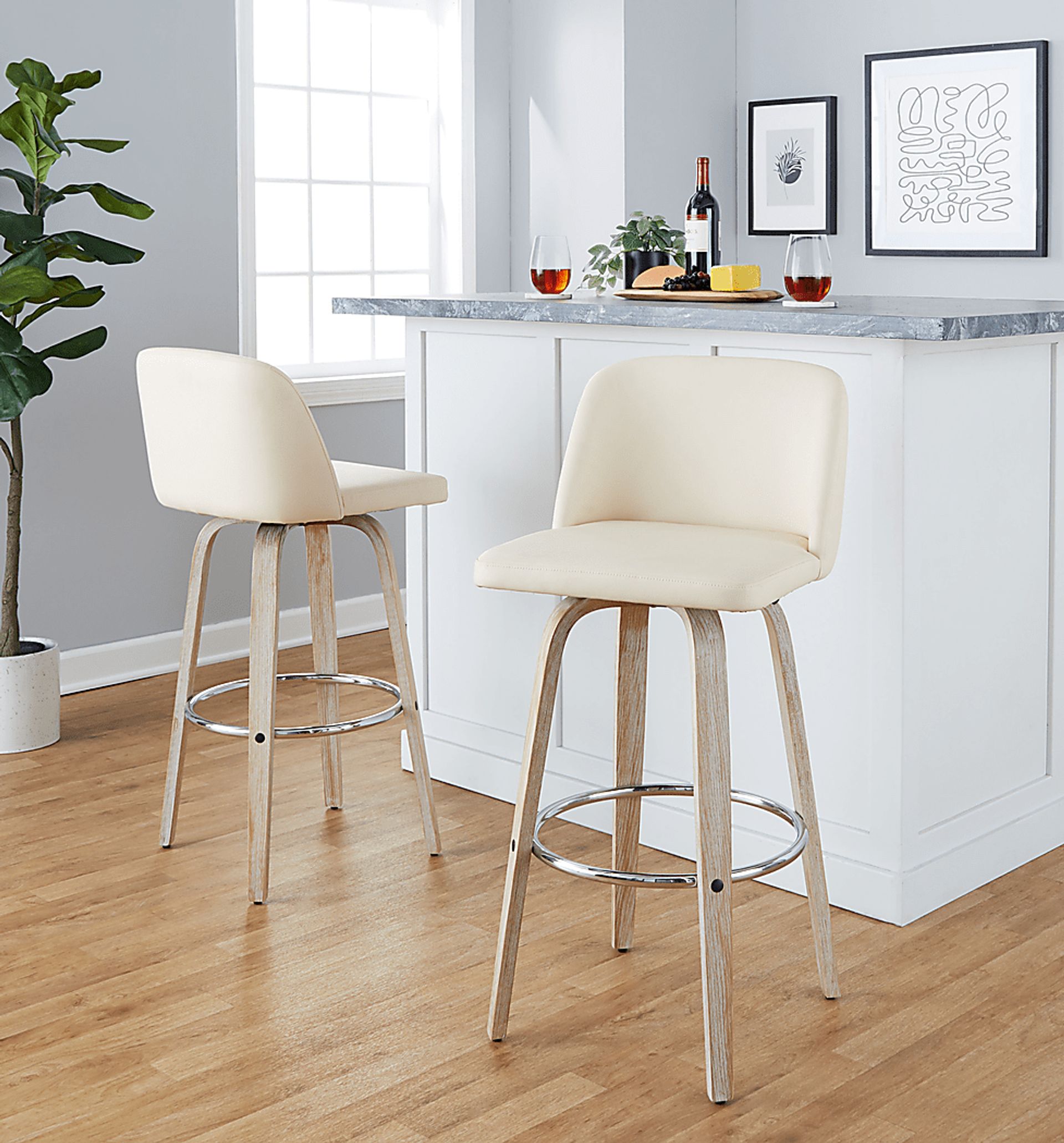 Wymering XIII Cream Swivel Barstool, Set of 2 - Image 3