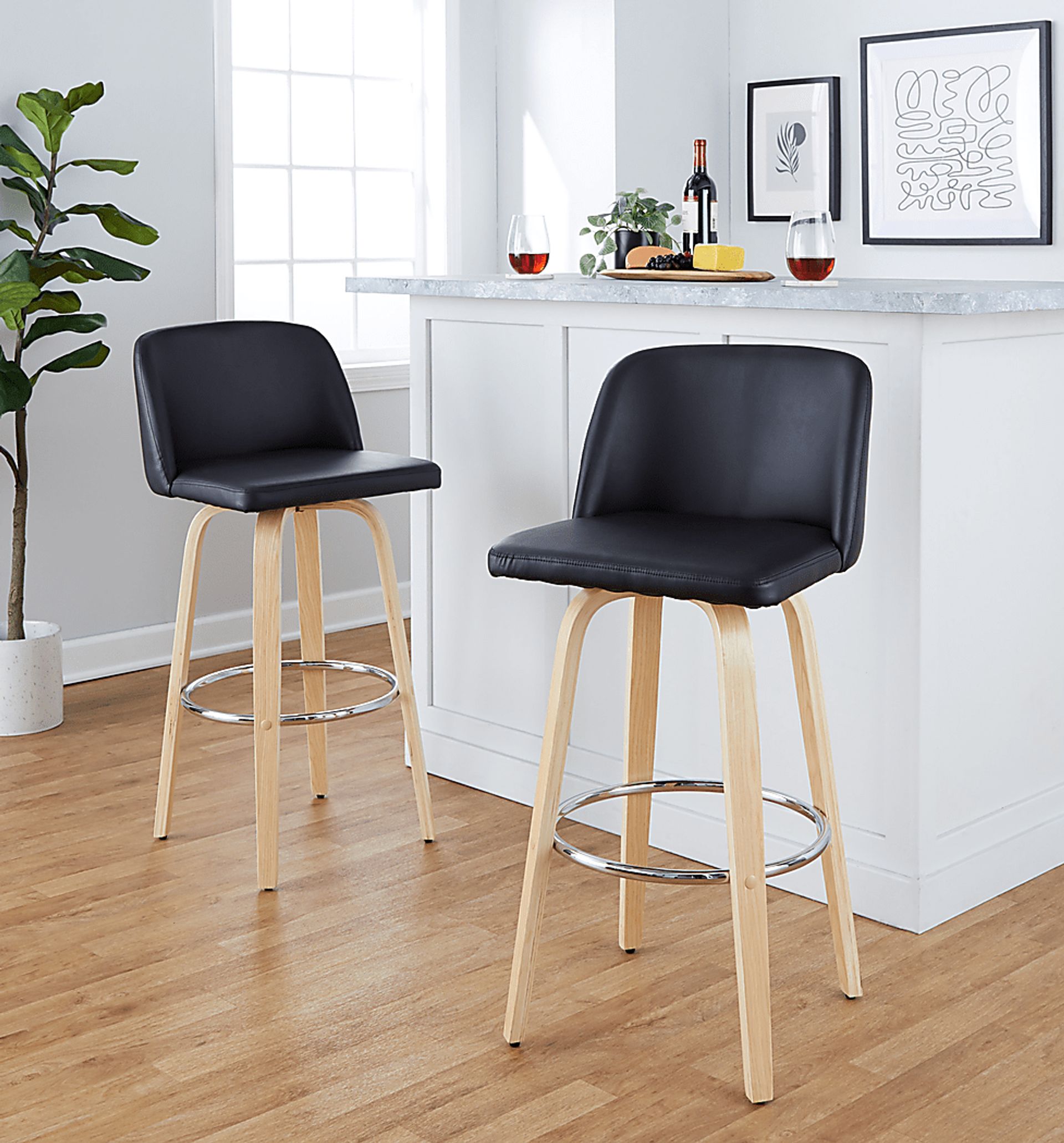 Wymering XVI Black Swivel Barstool, Set of 2 - Image 4