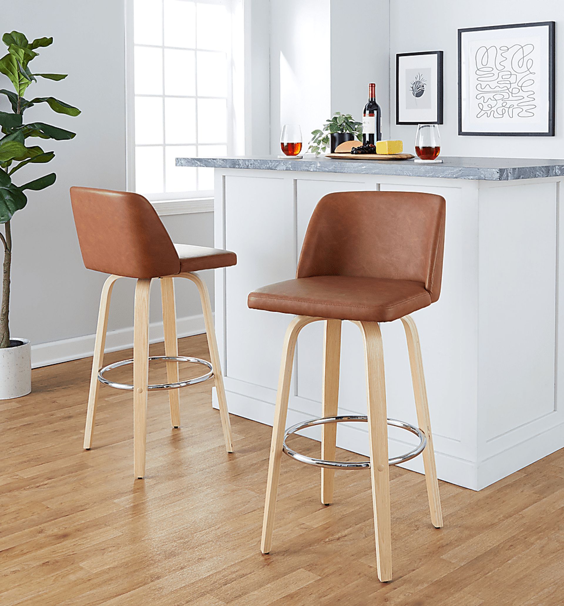 Wymering XVI Camel Swivel Barstool, Set of 2 - Image 3
