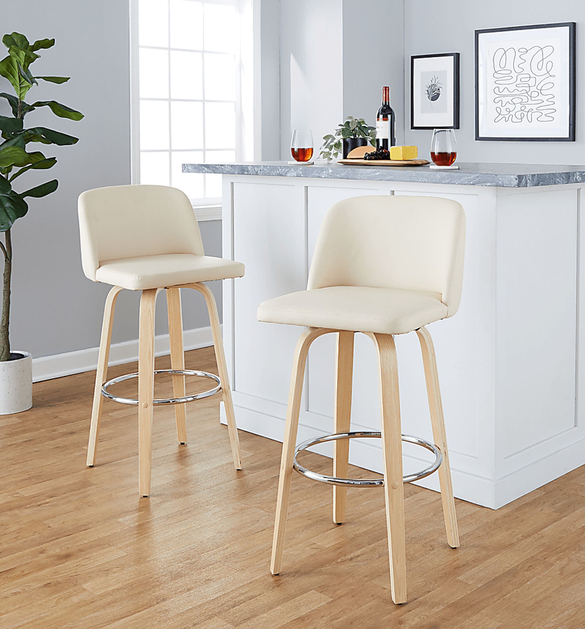 Wymering XVI Cream Swivel Barstool, Set of 2 - Image 2