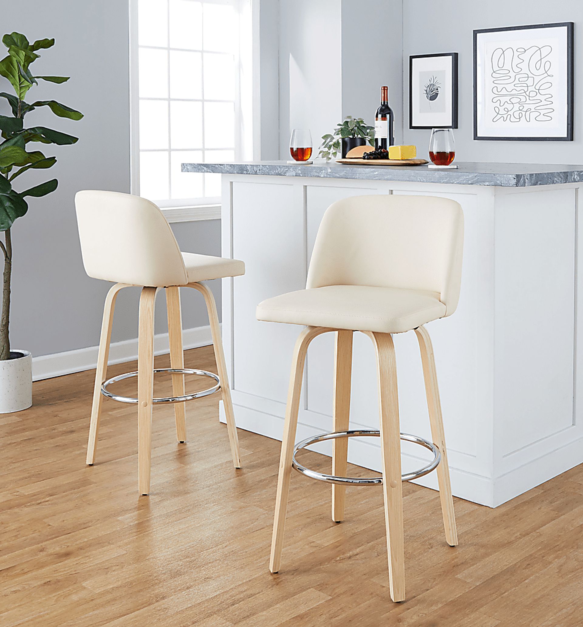 Wymering XVI Cream Swivel Barstool, Set of 2 - Image 3