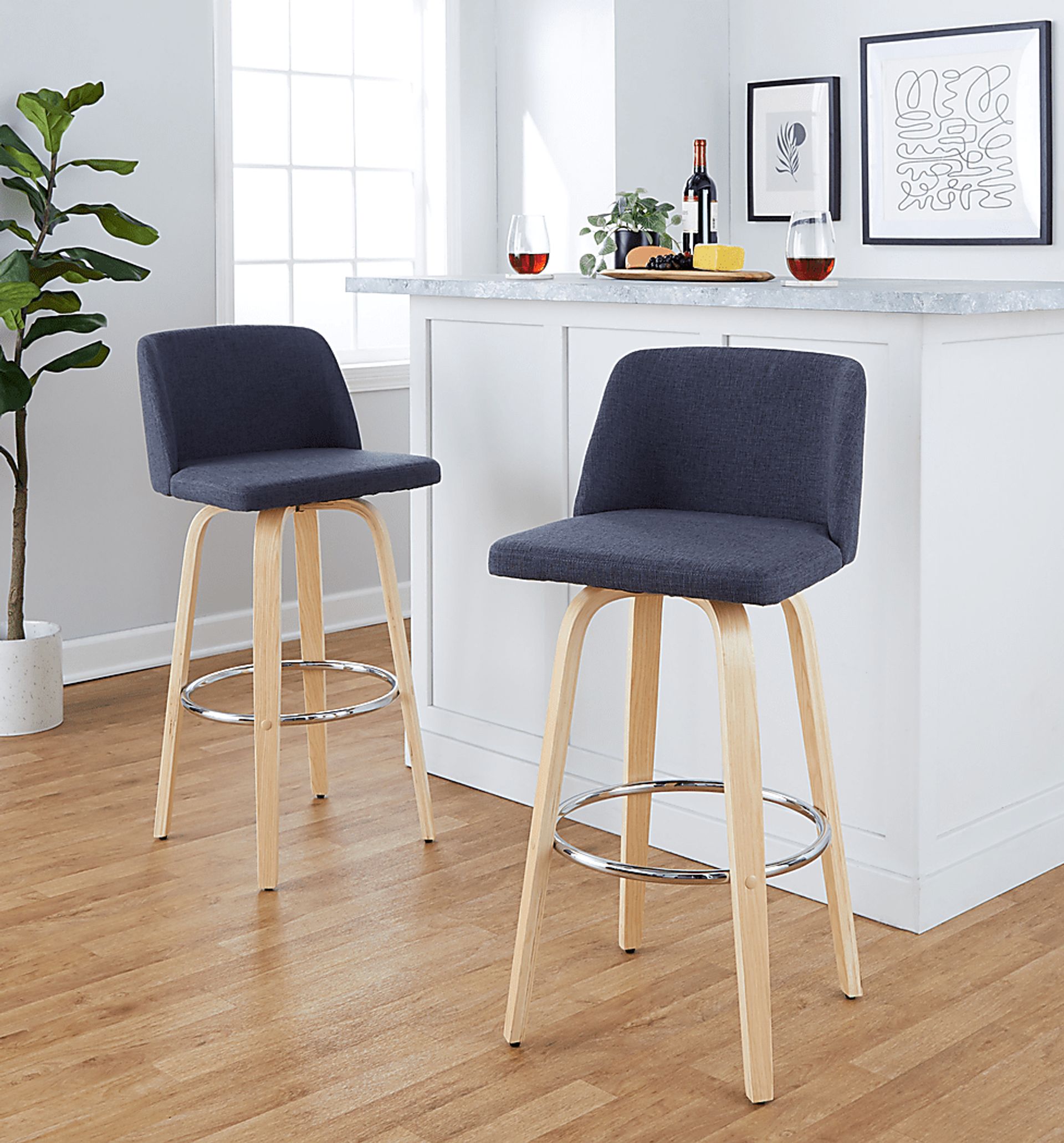 Wymering XVII Blue Swivel Barstool, Set of 2 - Image 4