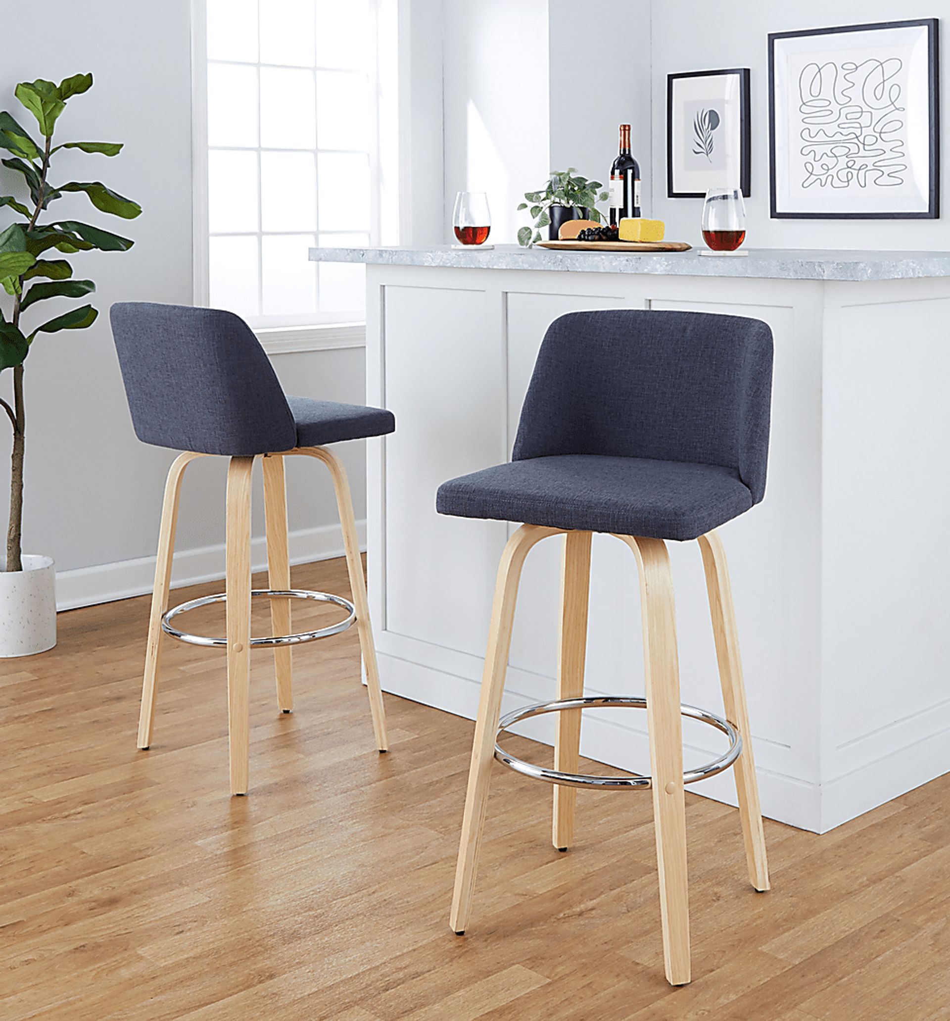 Wymering XVII Blue Swivel Barstool, Set of 2 - Image 5