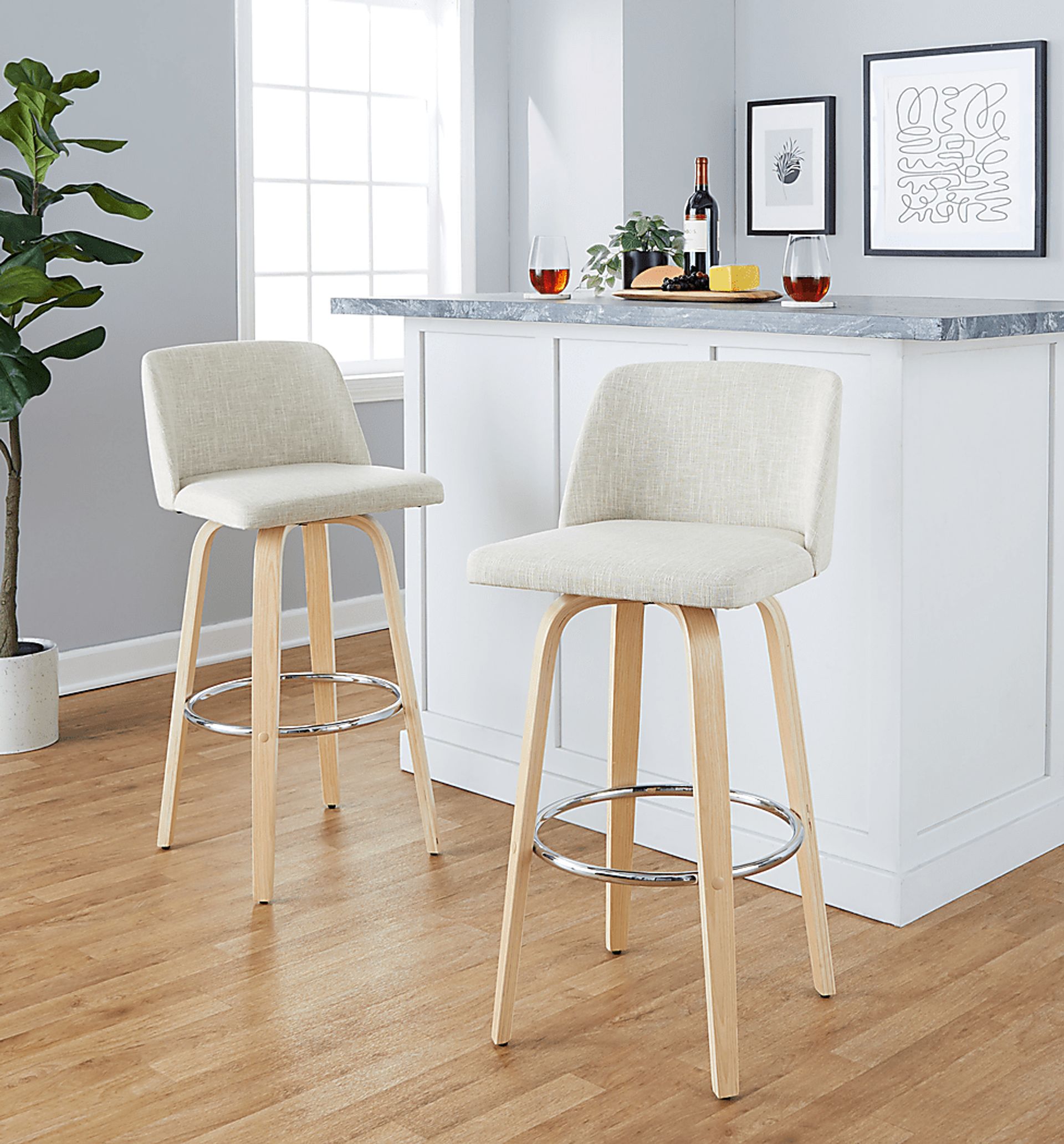Wymering XVII Cream Swivel Barstool, Set of 2 - Image 2