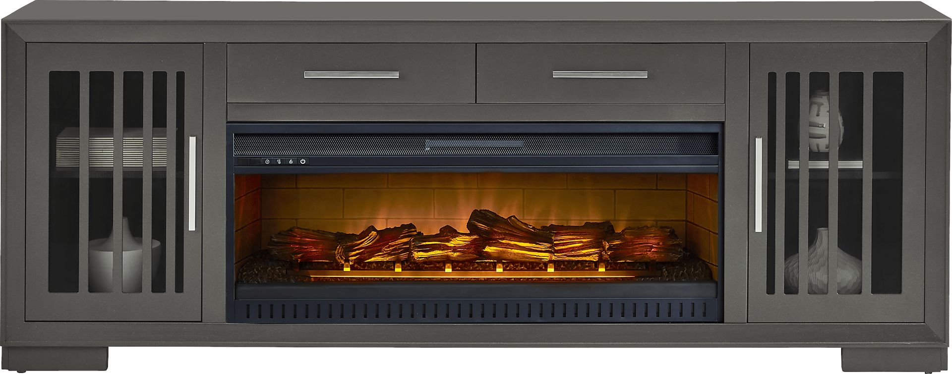 Wyndell Way Gray 81 in. Console with Electric Log Fireplace - Image 2