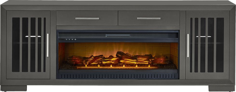 Wyndell Way Gray 81 in. Console with Electric Log Fireplace