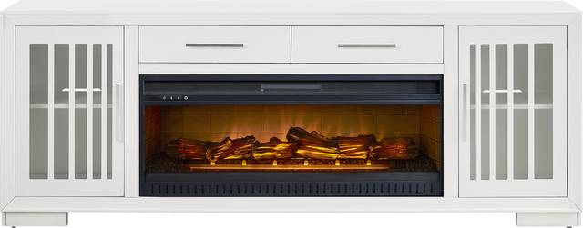 Wyndell Way White 81 in. Console with Electric Log Fireplace - Thumbnail - Image 1