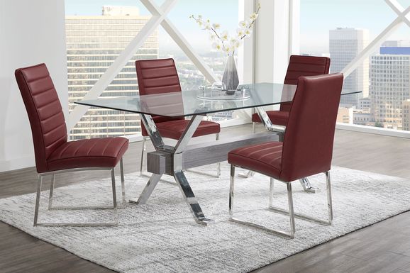 Wyndhall Chrome 5 Pc Rectangle Dining Room with Bordeaux Chairs