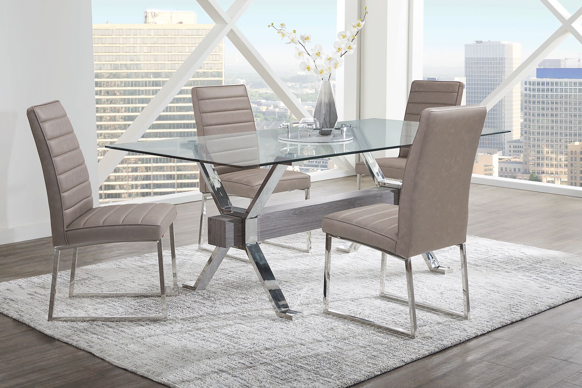 Wyndhall Chrome 5 Pc Rectangle Dining Room with Gray Chairs - Image 1